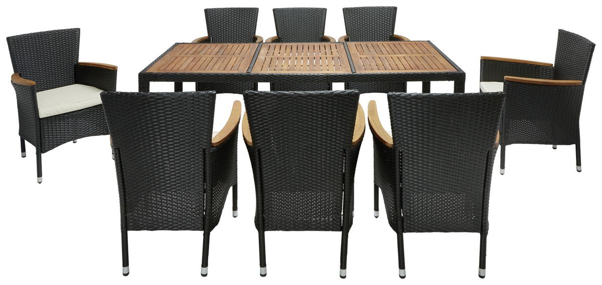 Gartengarnitur 9-Tlg Moa Polyrattan U. Holz mit Kissen - Beige/Schwarz, MODERN, Holz/Kunststoff - James Wood