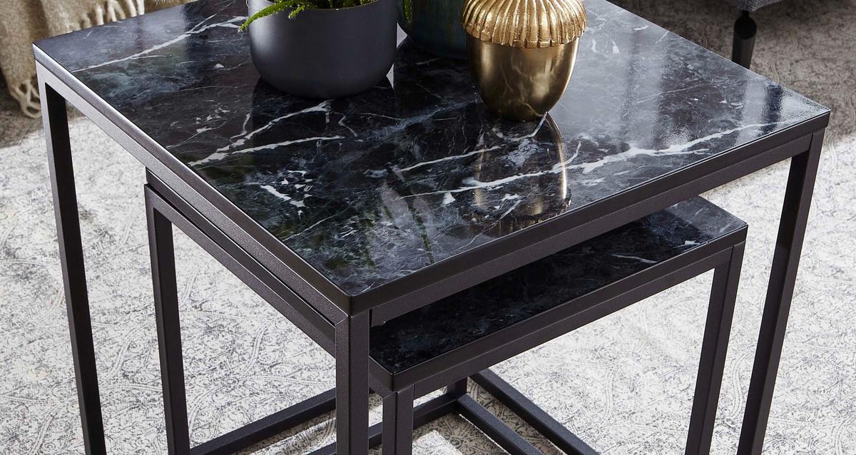 Beistelltisch 2er-Set In Marmoroptik, Schwarz - Schwarz, KONVENTIONELL, Holzwerkstoff/Metall (45/45/50cm) - MID.YOU