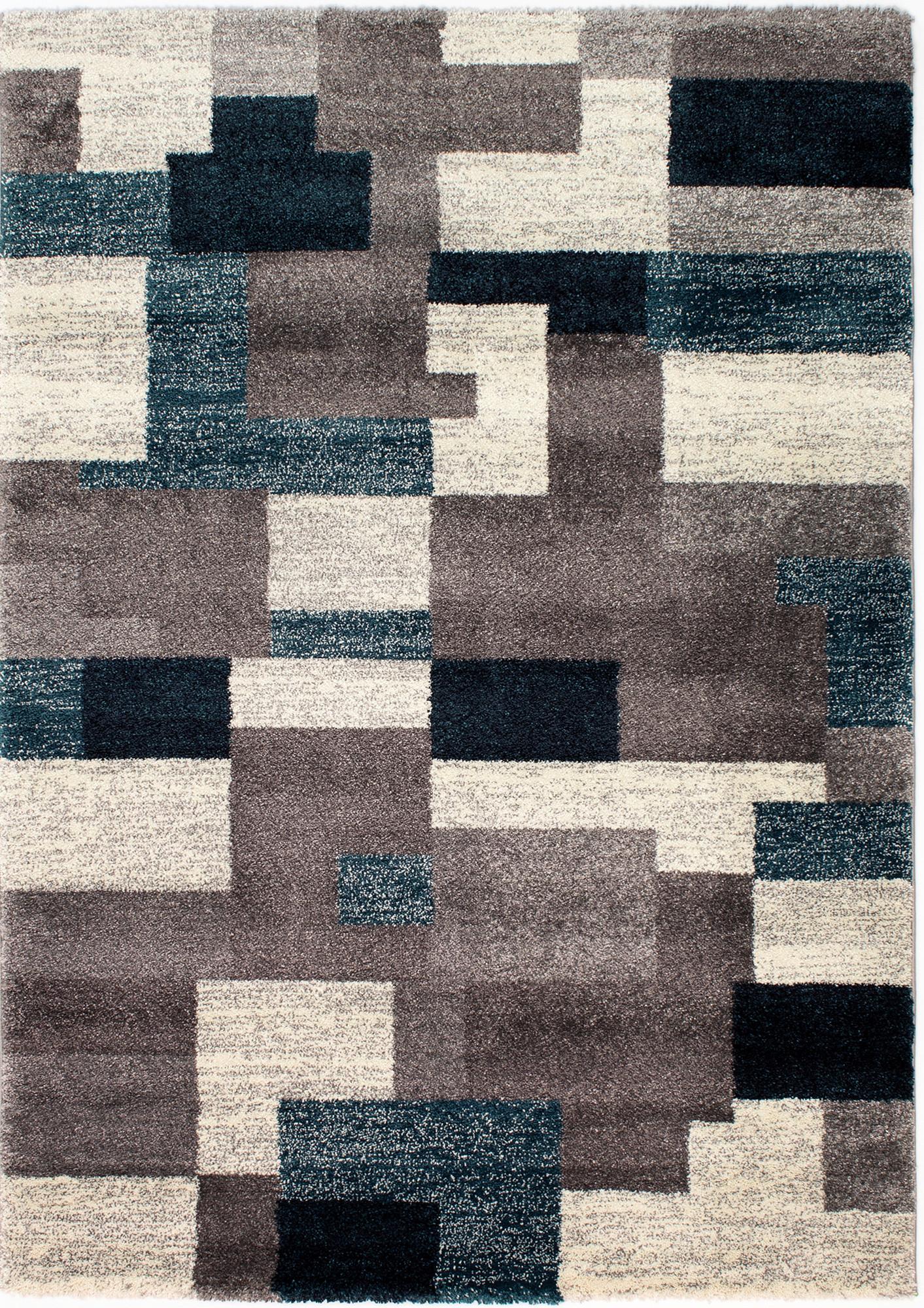 Webteppich Grau/Petrol Astor Grid B/L: 200/290 cm - Petrol/Grau, KONVENTIONELL, Textil (200/290cm) - Novel