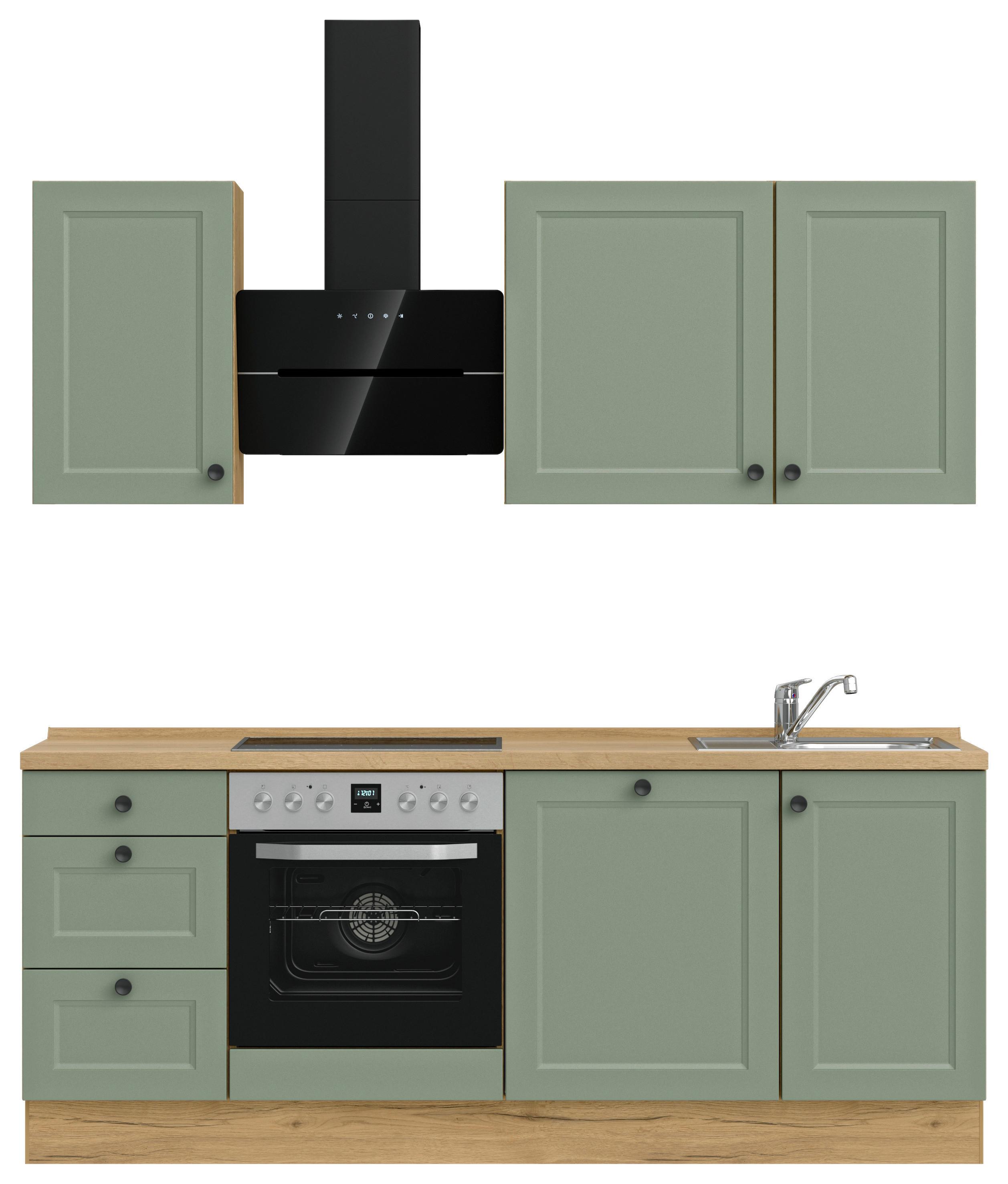 Kuchyňská linka 210 cm, rákosová / dub sierra - barvy dubu/černá, Moderní, kov/kompozitní dřevo (210cm) - Nobilia