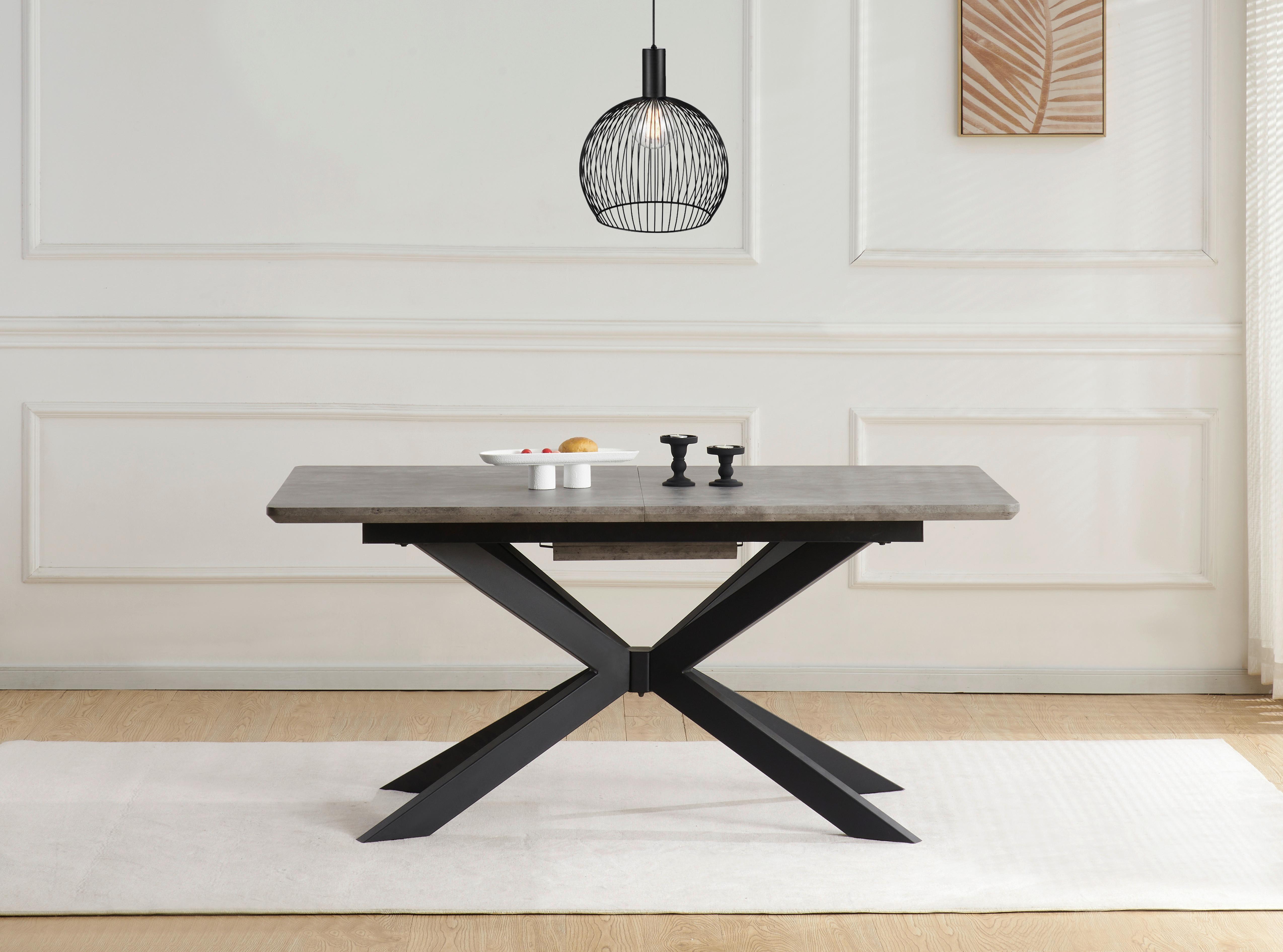 Ausziehtisch Leif 160 Az Mdf Betonoptik, B: 160-200 cm - Schwarz/Grau, KONVENTIONELL, Holzwerkstoff/Metall (160-200/76/90cm) - MID.YOU