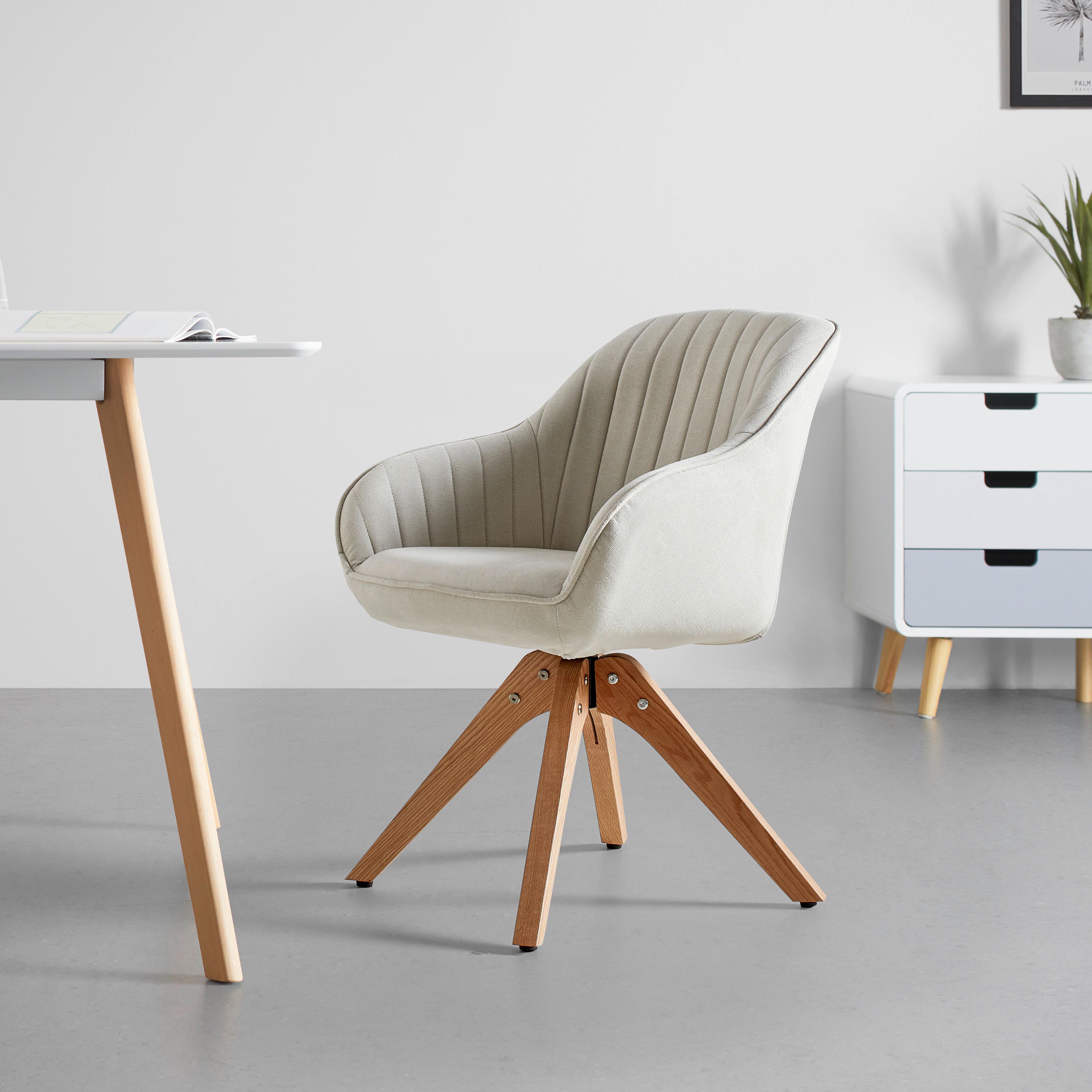 Stolička s podrúčkami LEONIE béžová - krémová/prírodná farba, Modern, drevo/textil (60/84/61cm) - Bessagi Home