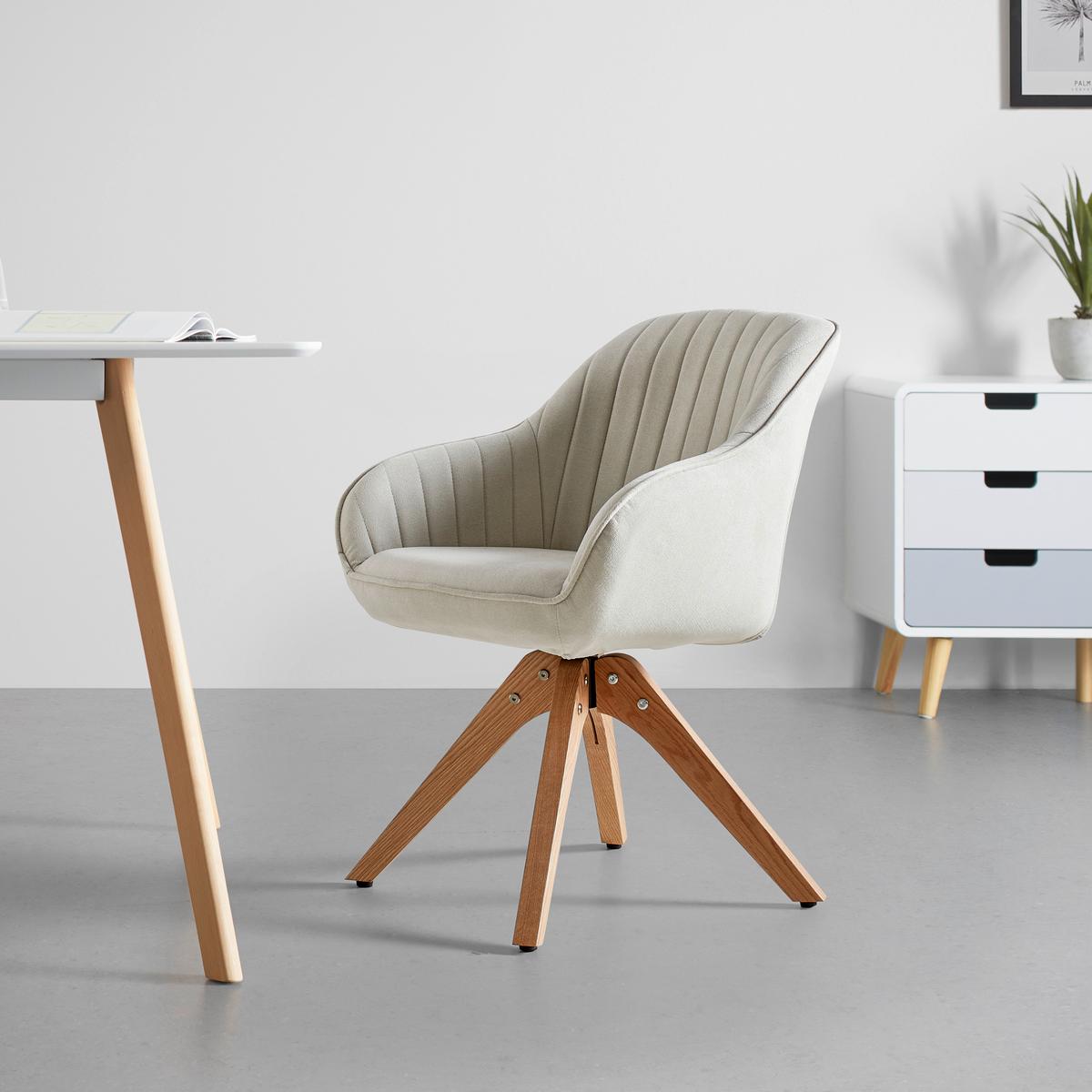 Židle s područkami LEONIE béžová - krémová/přírodní barvy, Moderní, dřevo/textil (60/84/61cm) - Bessagi Home