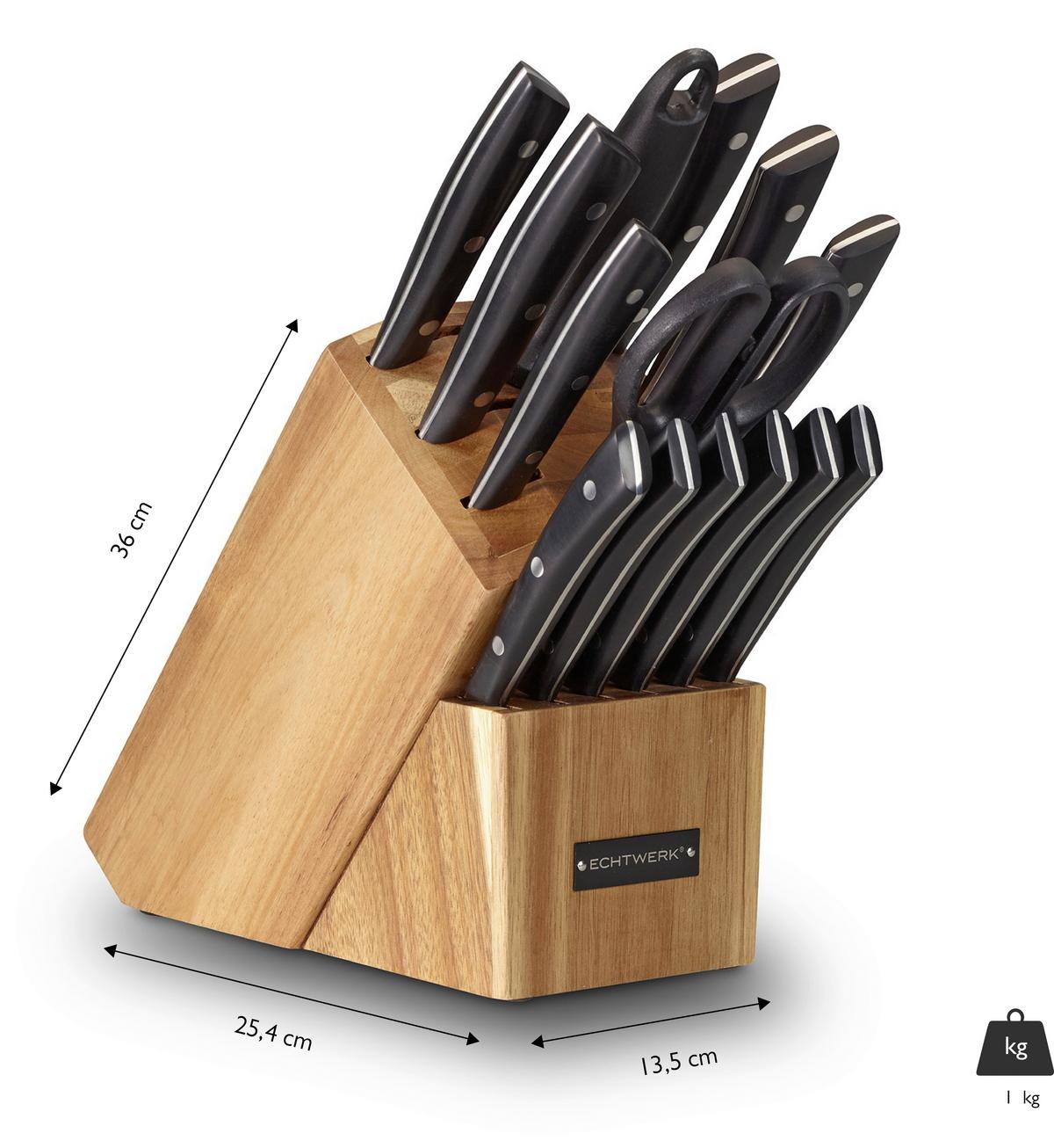 SADA NOŽŮ ECHTWERK MESSERBLOCK-SET - barvy stříbra, Trend, kov (24,8/13,2/36cm) - Echtwerk