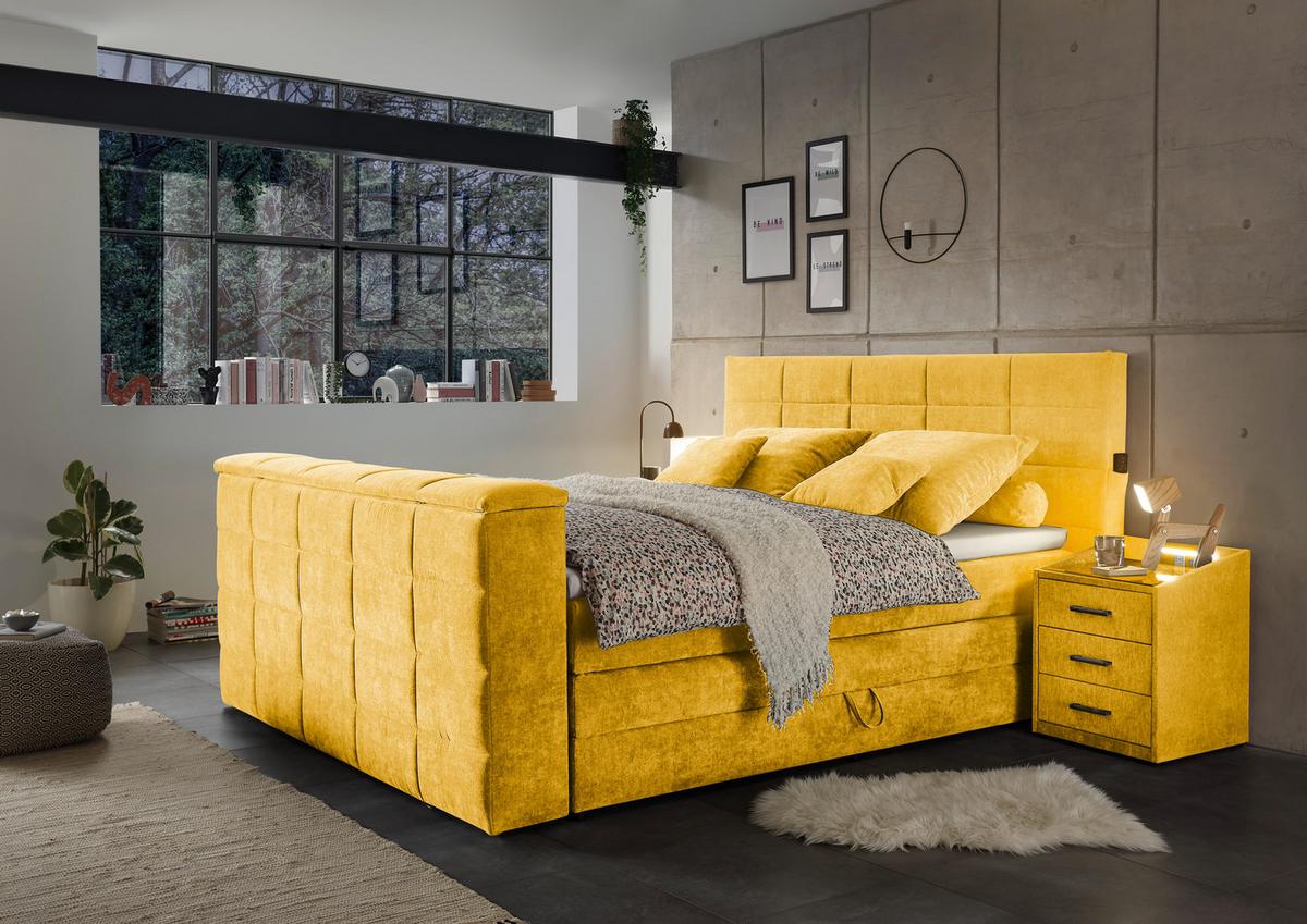 Boxspringbett Mit Bettkasten 180x200 Cm Denver - Gelb, KONVENTIONELL, Textil (180/200cm) - Carryhome