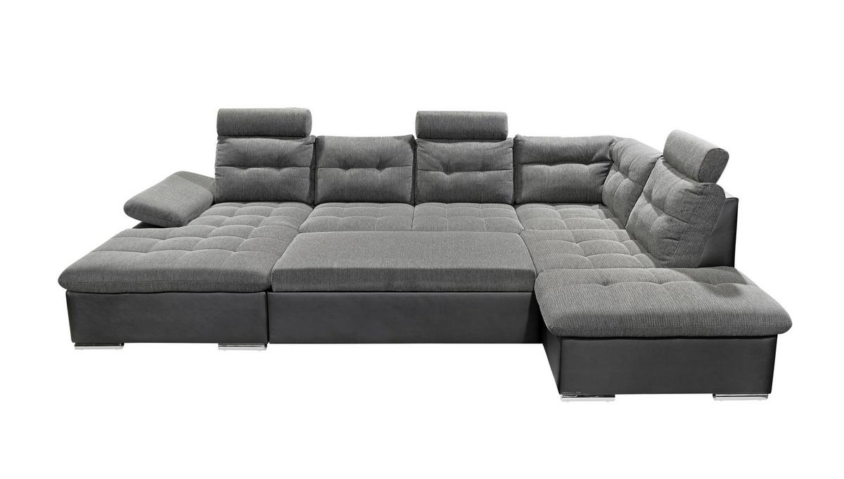 Wohnlandschaft Jakarta Mit Schlaffunktion Grau/schwarz - Chromfarben/Schwarz, Design, Textil (170/324/218cm) - MID.YOU