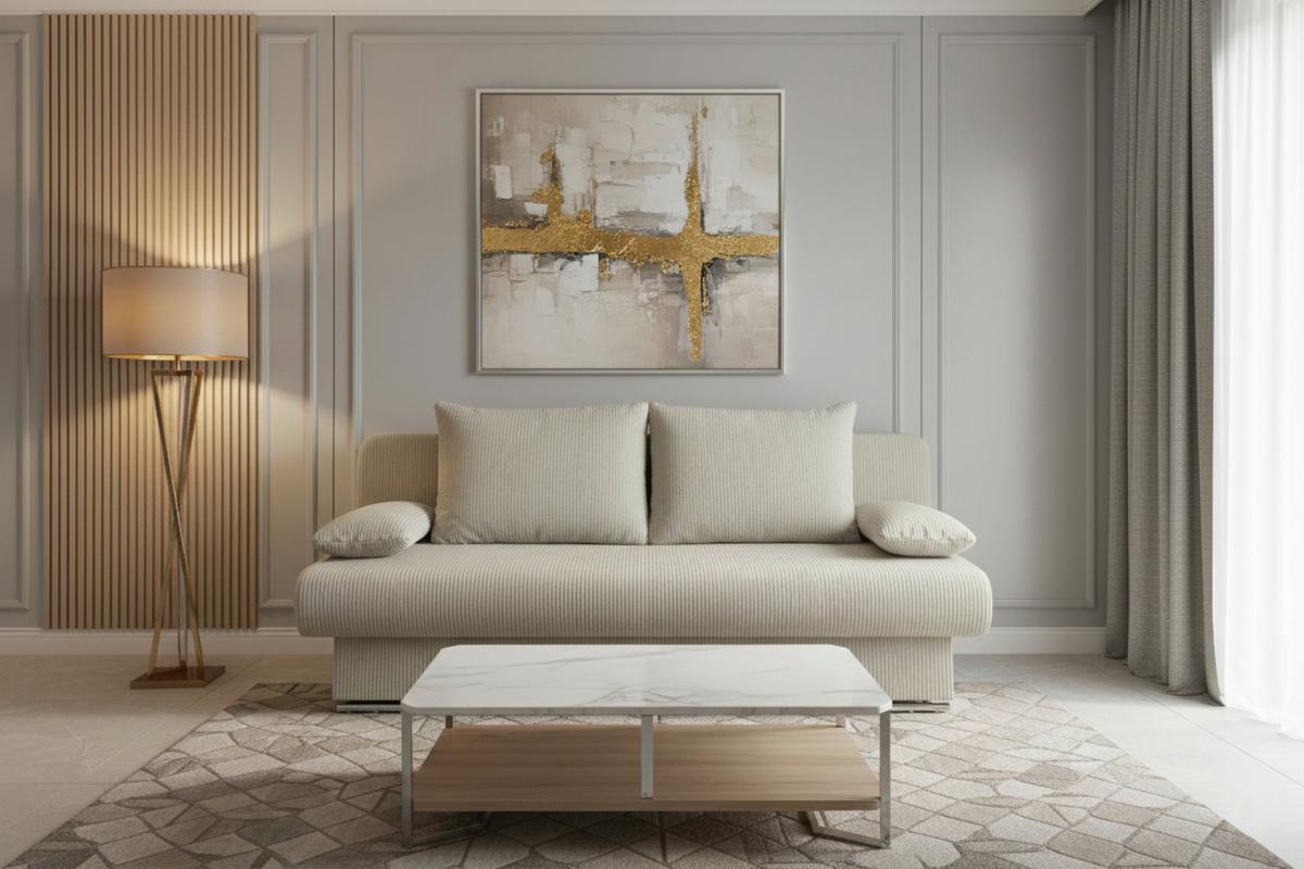 2-Sitzer-Sofa Mit Schlaffunktion Bora Creme Cord - Chromfarben/Creme, Design, Holzwerkstoff/Textil (193/85/86cm) - P & B