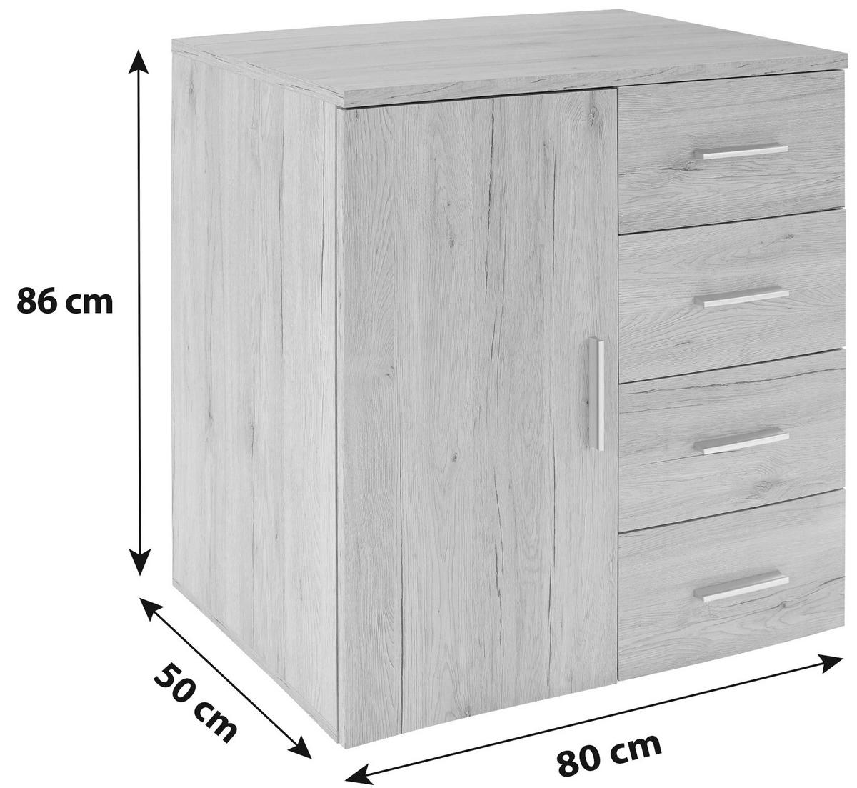 Komód Trio New 80/86 Cm - tölgyfa színű, Modern, faalapú anyag (80/86/50cm)