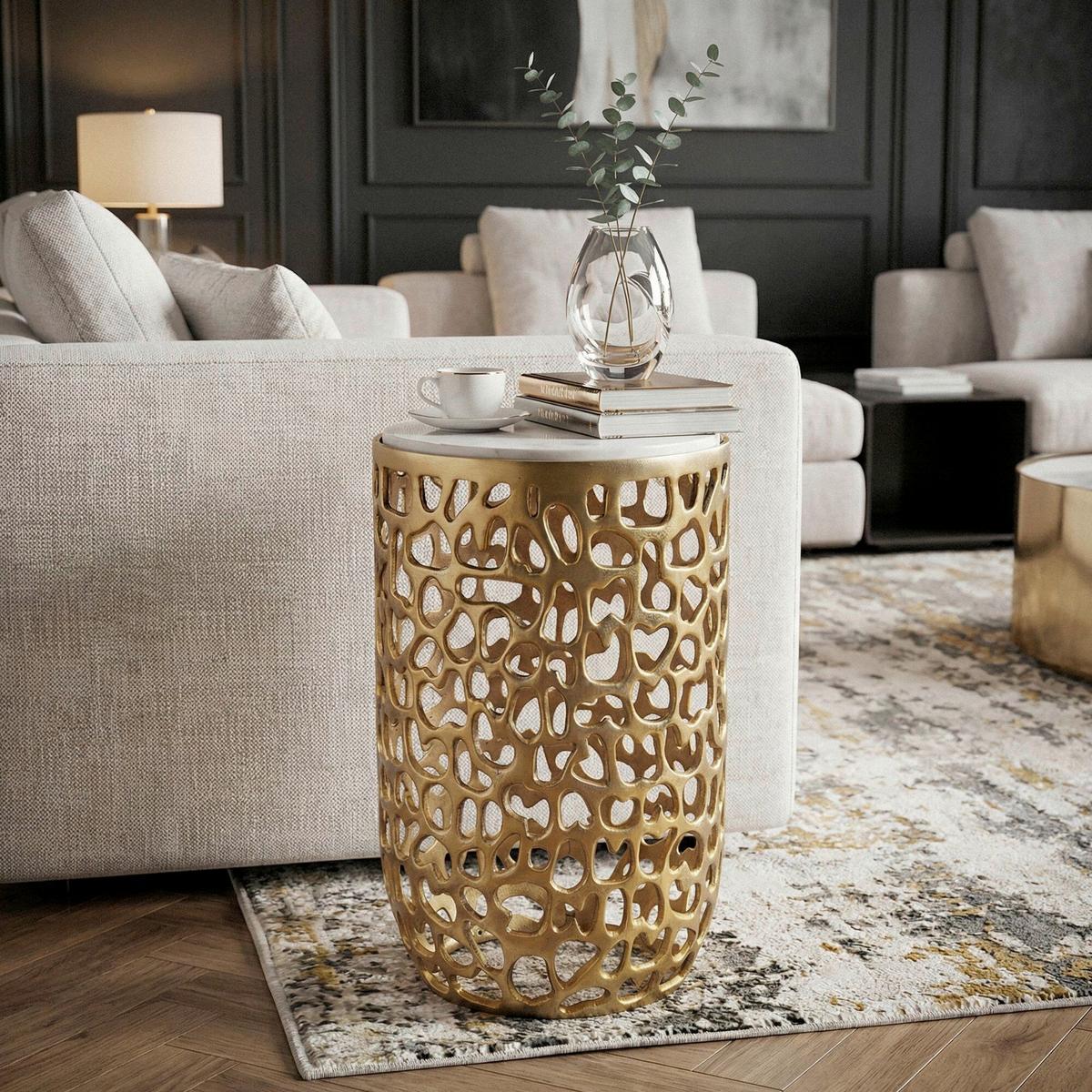 Beistelltisch Goldfarben B: 30 cm - Goldfarben, Design, Stein/Metall (30/50/30cm) - Livetastic