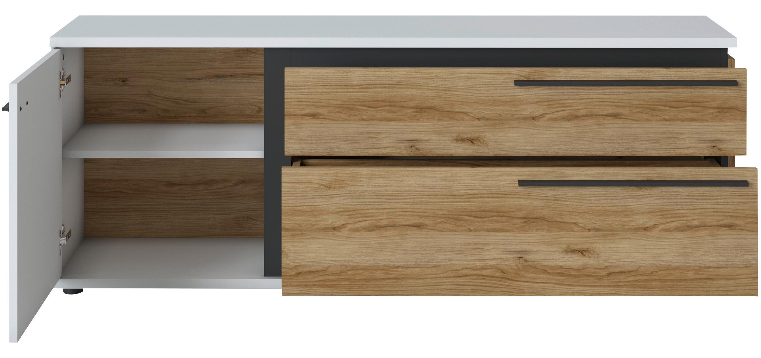 TV-Lowboard B: 152,7 cm Weiß/Eichefarben/Schwarz - Eichefarben/Schwarz, Trend, Holzwerkstoff (152,7/57,9/40cm)