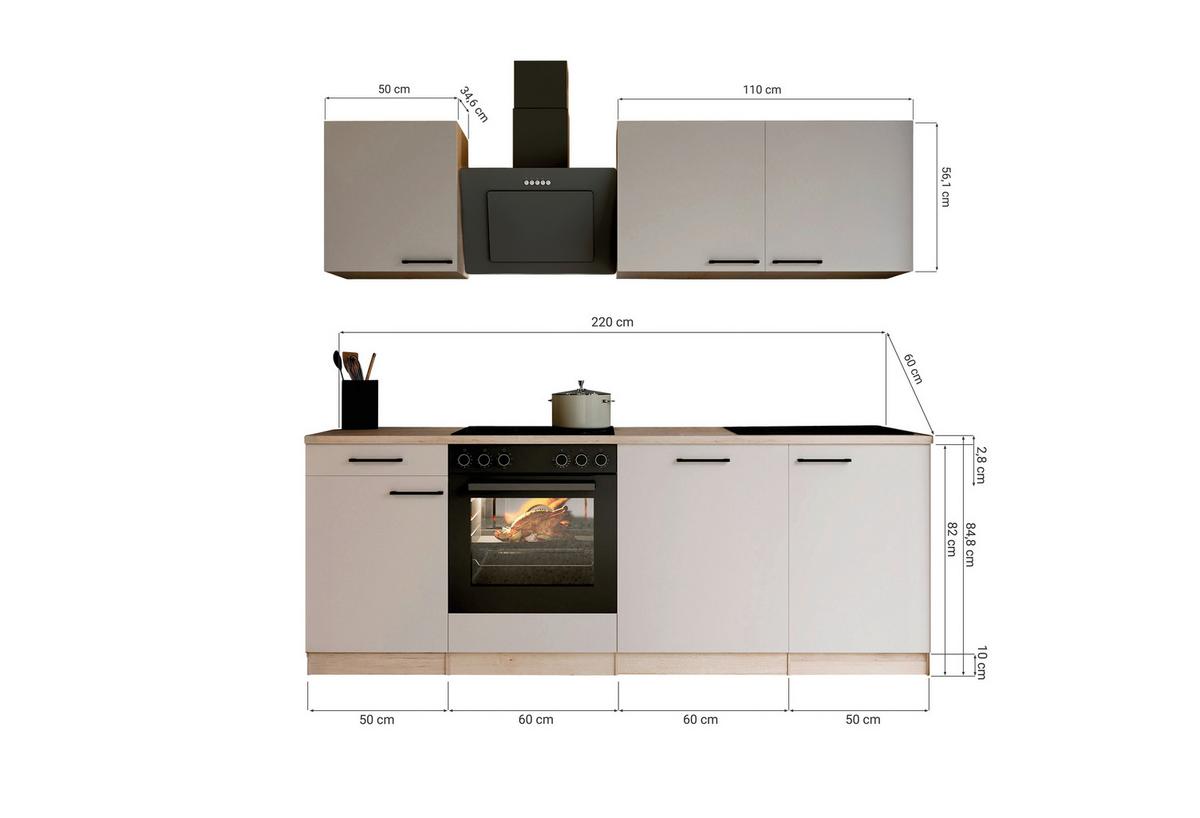 KÜCHENBLOCK Merle, Kaschmir B: 220 cm - Kaschmir/Eichefarben, Trend, Holzwerkstoff (220cm) - Respekta