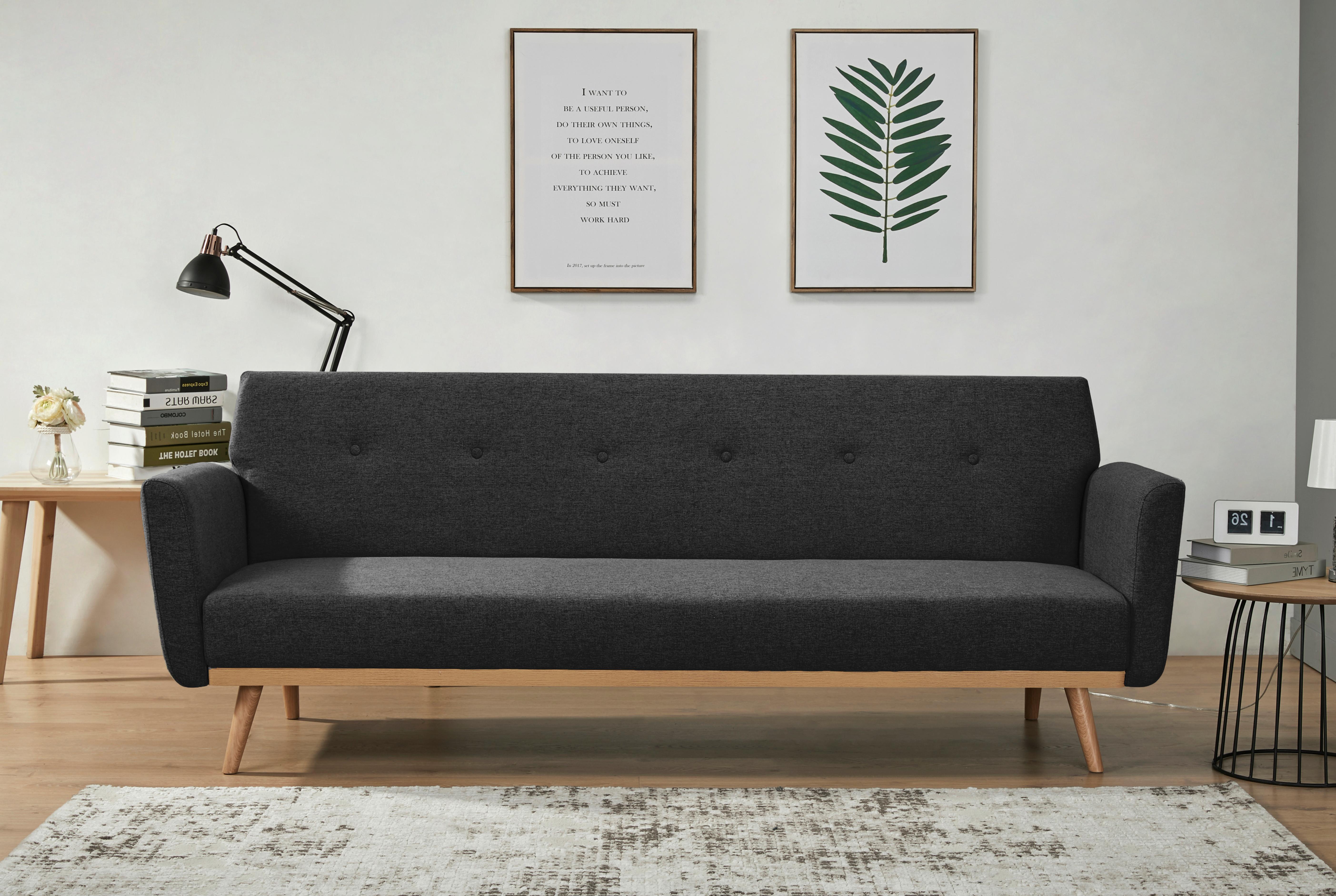 Schlafsofa Schwarz B: 212 Cm - Schwarz/Naturfarben, MODERN, Textil (212/79/85cm) - Livetastic