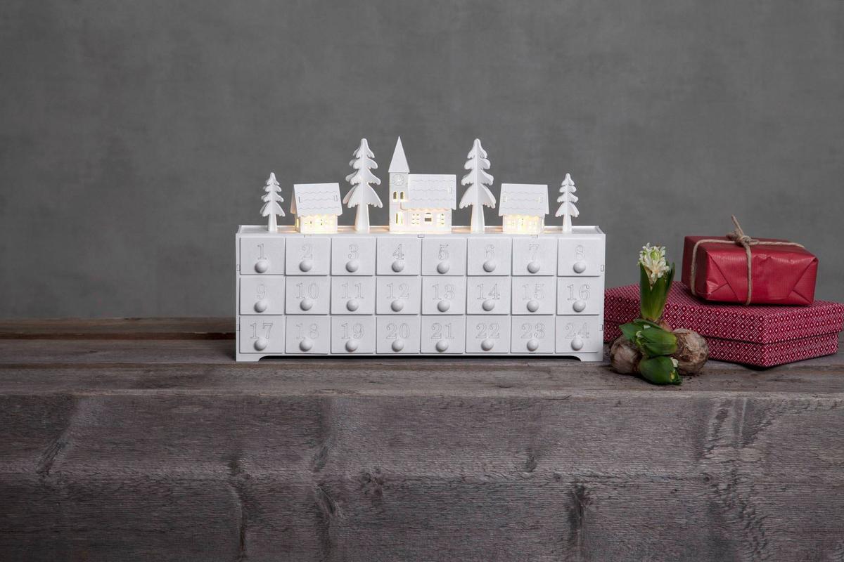 Led-dekoleuchte 410389 Led-Adventskalender - Weiß, Basics, Holz/Kunststoff (37,5/7,5/22,5cm) - Eglo