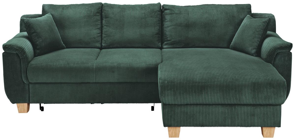 Rohová sedačkla ALEX, zelený manšestr - zelená/přírodní barvy, Moderní, textil/plast (246/156cm)