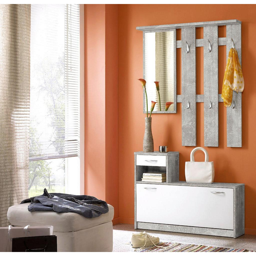 Garderobe Vera Grau/weiß Dekor 2--Teilig. Mit Spiegel