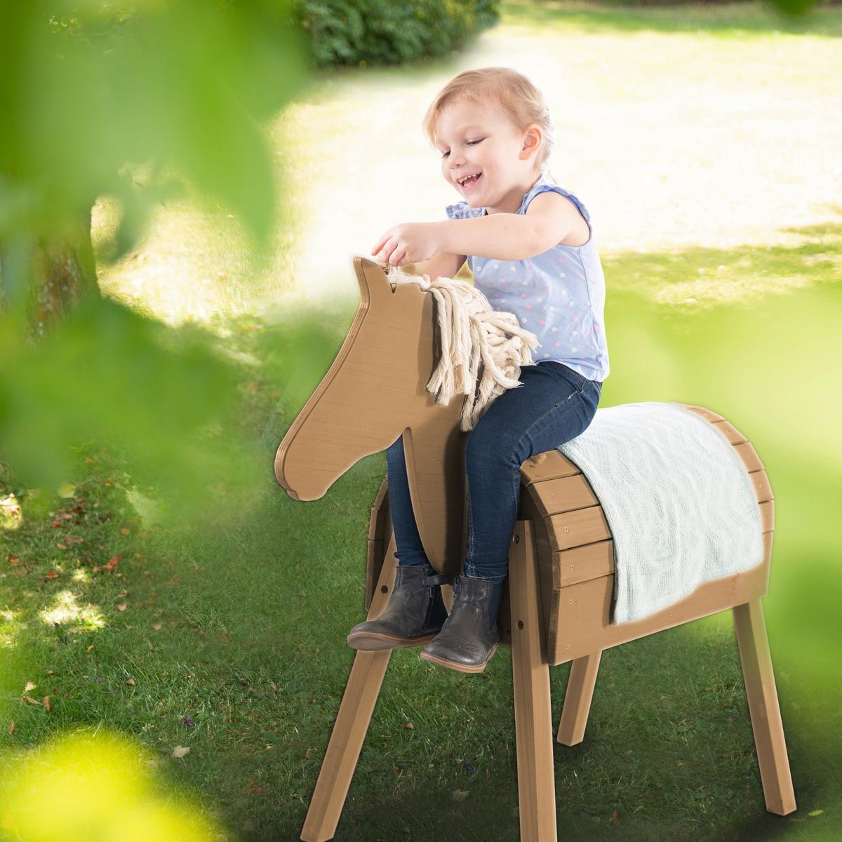 Holzpferd teak, in/Outdoor wetterfest, umweltfreundlich - Teakfarben, Basics, Holzwerkstoff (110/96/48cm) - Roba