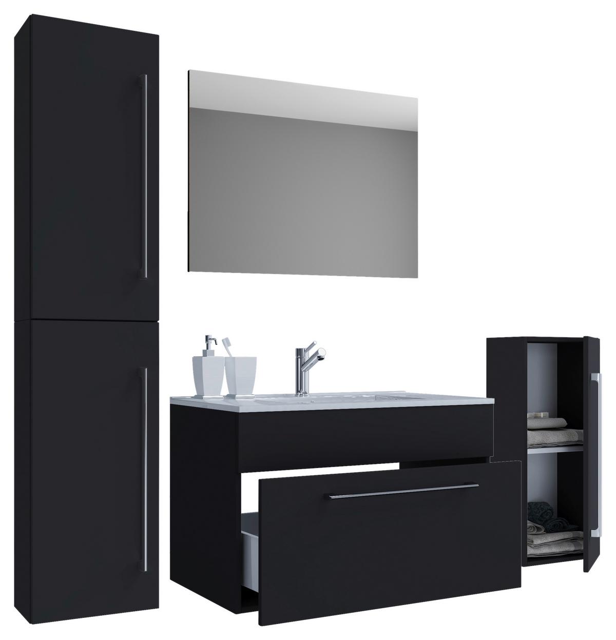 Badezimmer Badinos 5-Teilig Schwarz B: 146 cm - Schwarz/Weiß, MODERN, Keramik/Holzwerkstoff (146cm) - MID.YOU