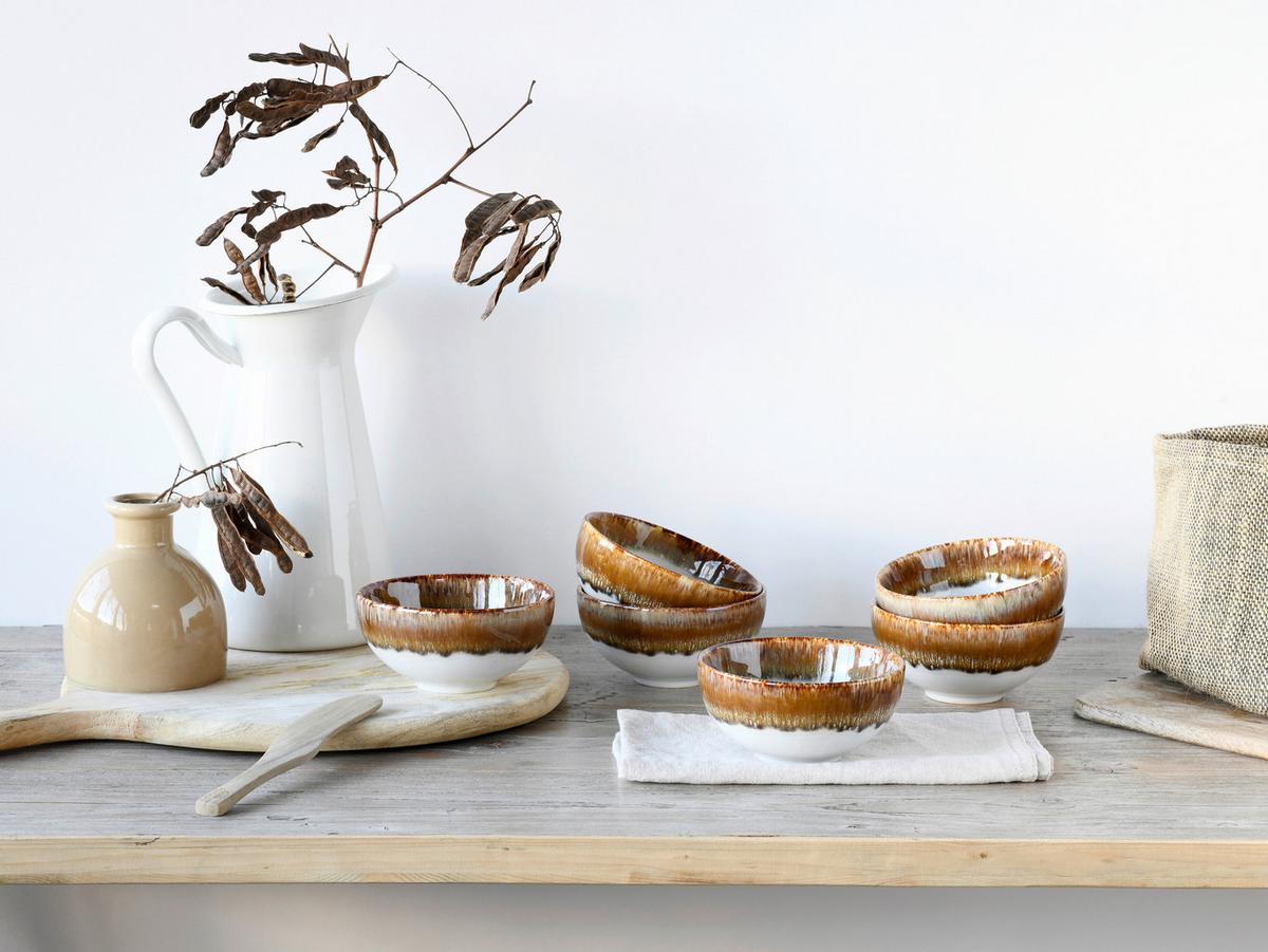 Dipschalenset 6 -Teilig. Cascade Steinzeug: Weiß/Bronzefarben - Weiß/Bronzefarben, Design, Keramik - Creatable