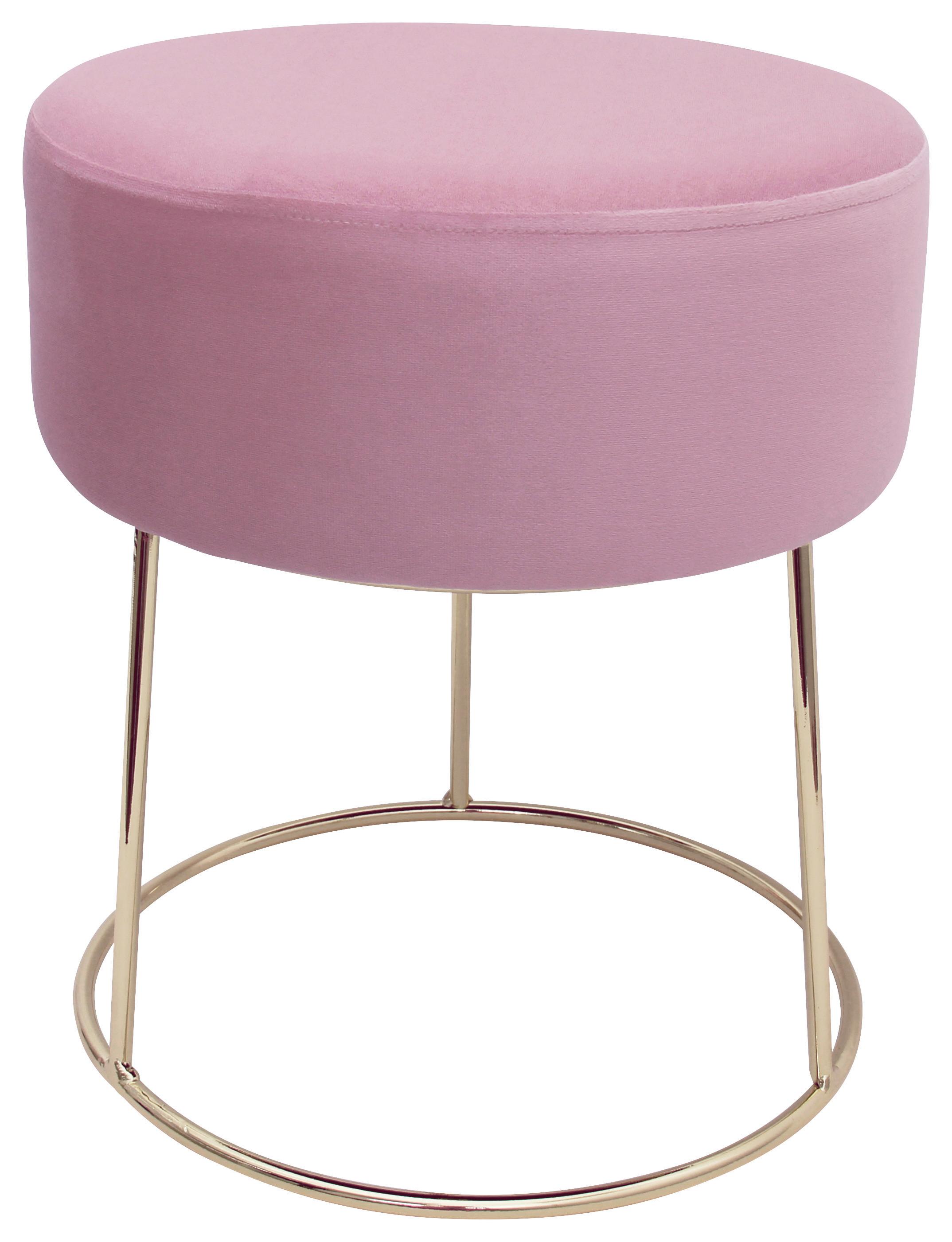 Hocker Marilyn Samt Rosa Sitz gepolstert H: 40,5 cm - Goldfarben/Rosa, Design, Textil (35,5/40,5/35,5cm) - Echtwerk