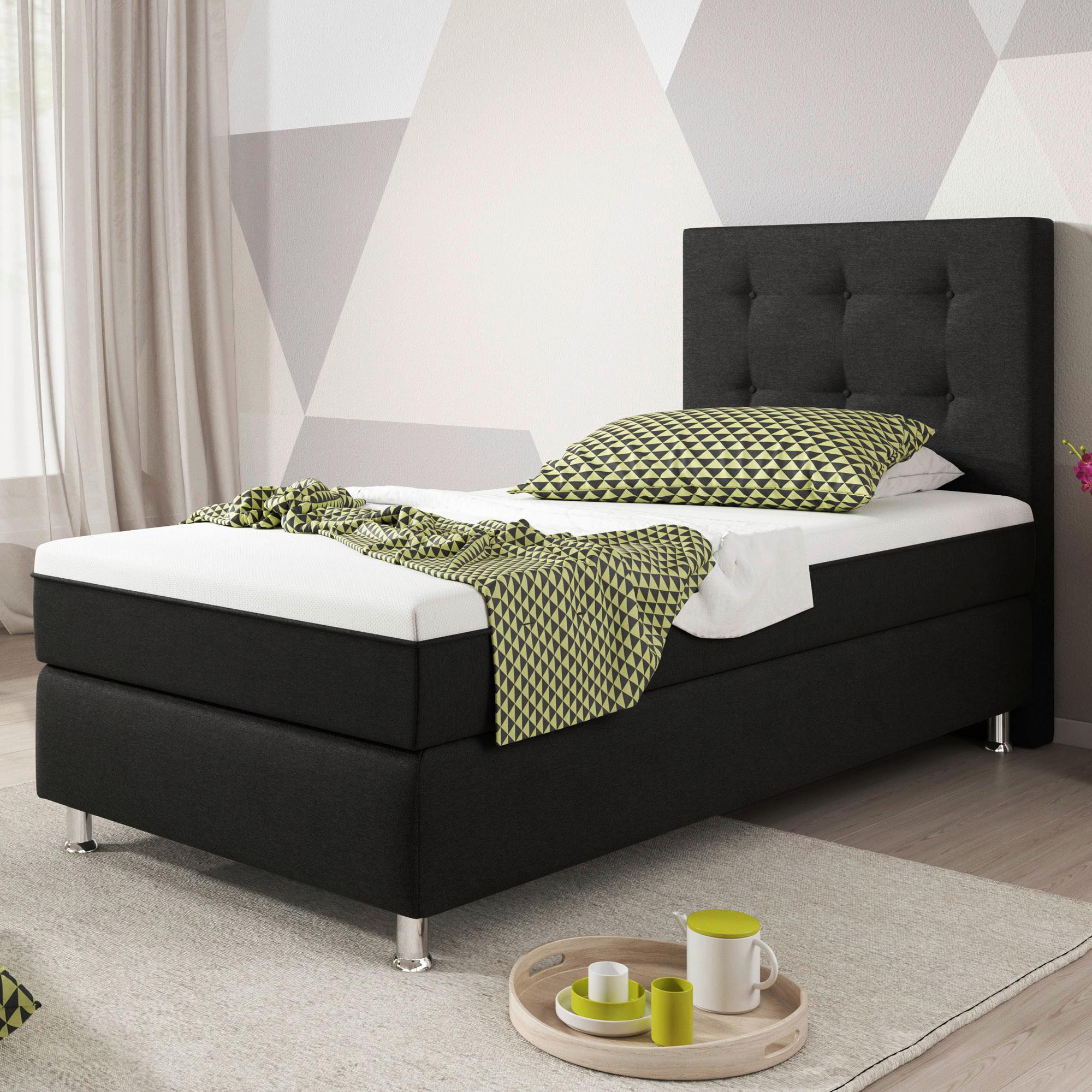 Boxspringbett Mit Topper 90x200 Köln Plus - Silberfarben/Schwarz, KONVENTIONELL, Textil (90/200cm) - MID.YOU