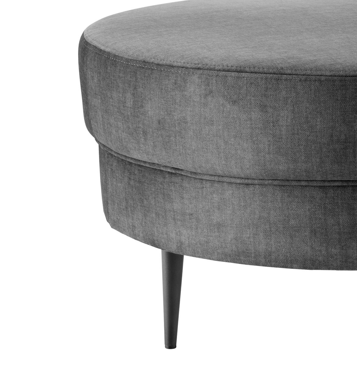 Ottomane Pistaccio Grau Velours, Rücken Echt B: 211 cm - Schwarz/Grau, MODERN, Textil (211/85/102cm) - Livetastic