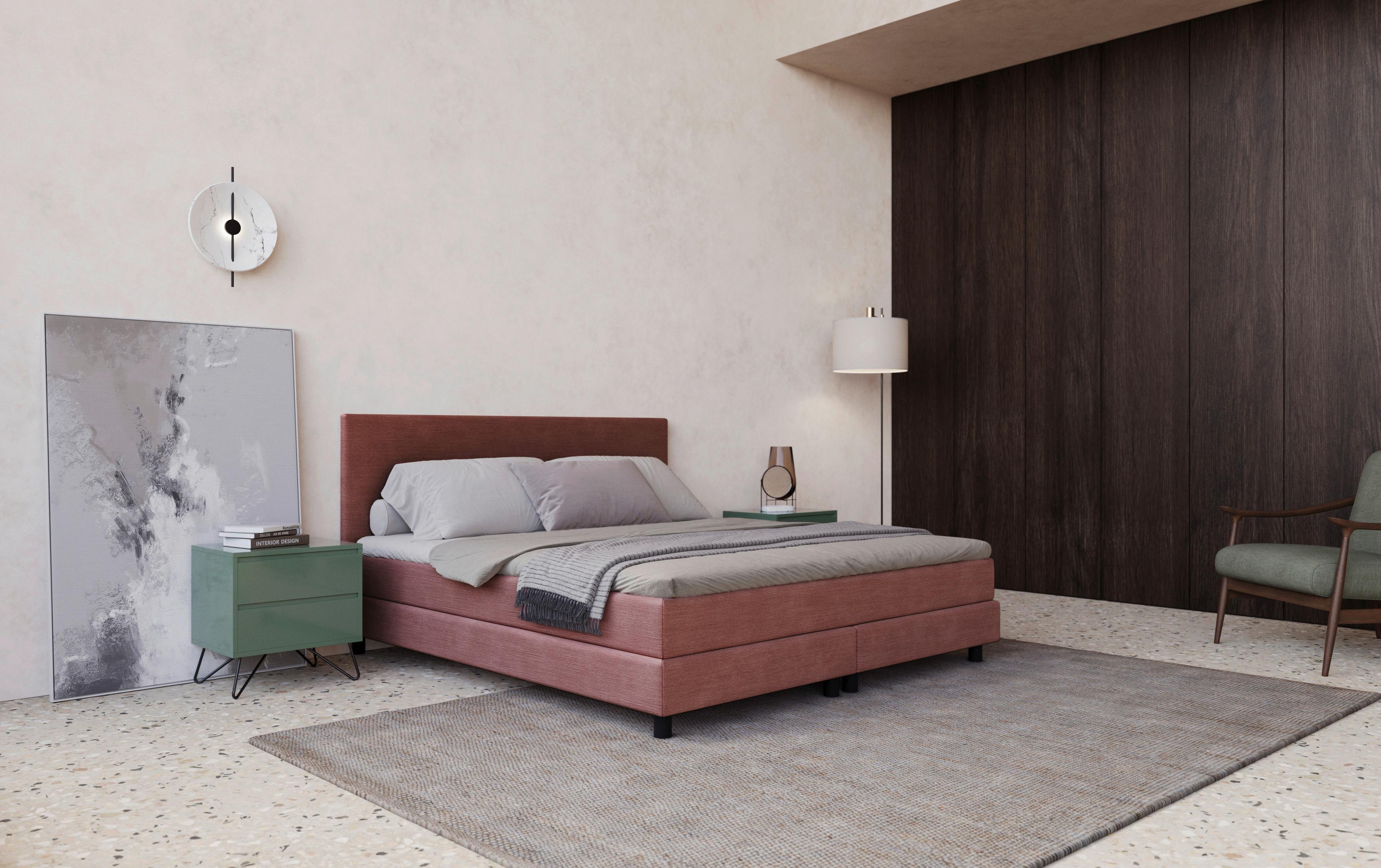 Boxbett mit Topper Andorra 180x200 cm Rosa - Schwarz/Rosa, MODERN, Holzwerkstoff/Textil (180/200cm) - MID.YOU
