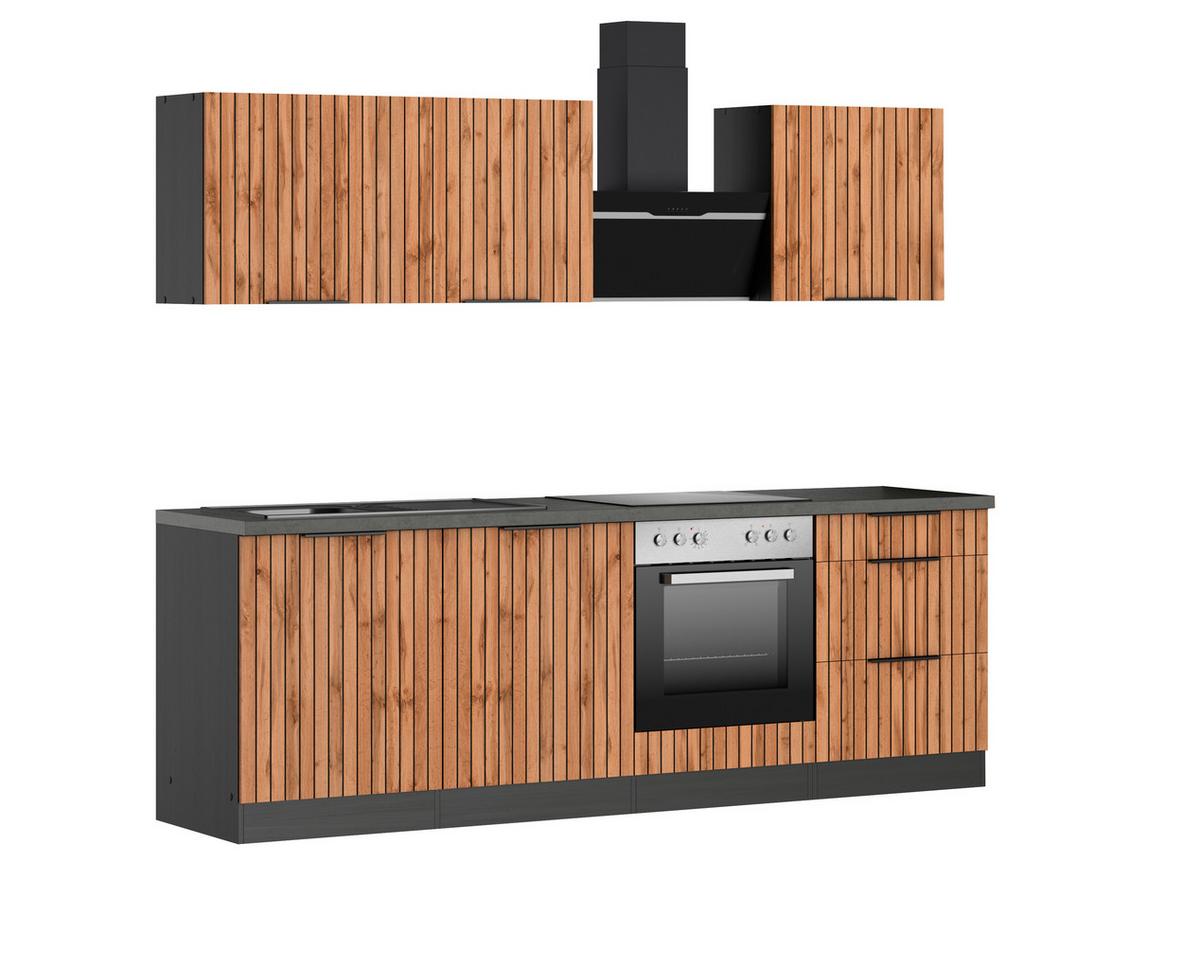 Küchenblock Liverpool Graphit/Eiche Dekor B: 240 cm - Schieferfarben/Eiche Wotan, Basics, Holzwerkstoff (240cm) - Held
