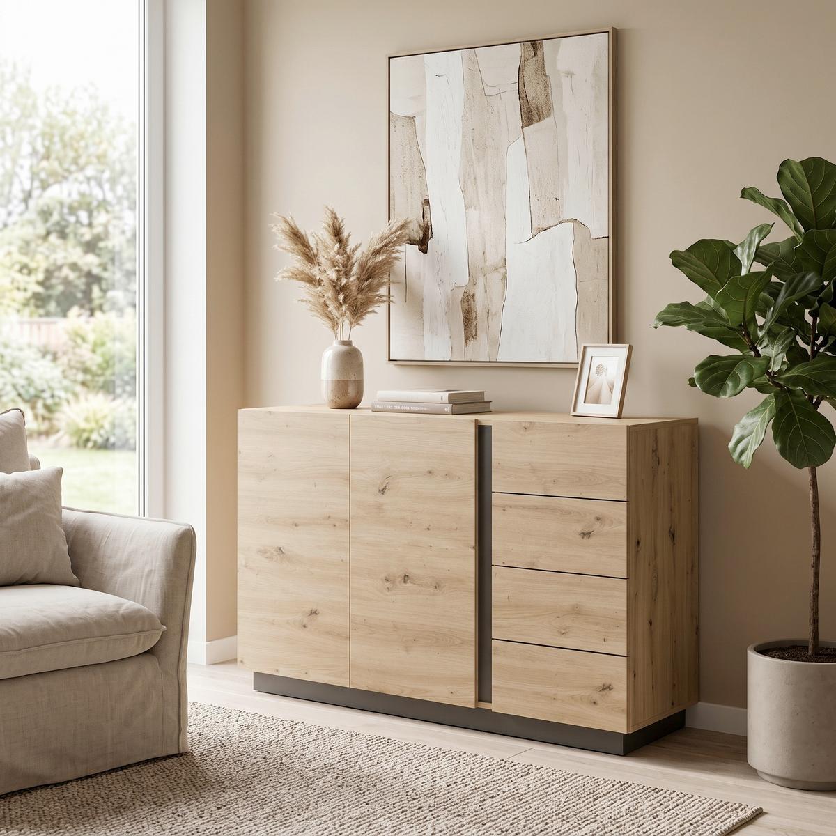 SIDEBOARD Clair Grau/Eiche Dekor B:138cm - Eiche Artisan/Grau, Design, Holzwerkstoff (138/91/40cm) - MID.YOU