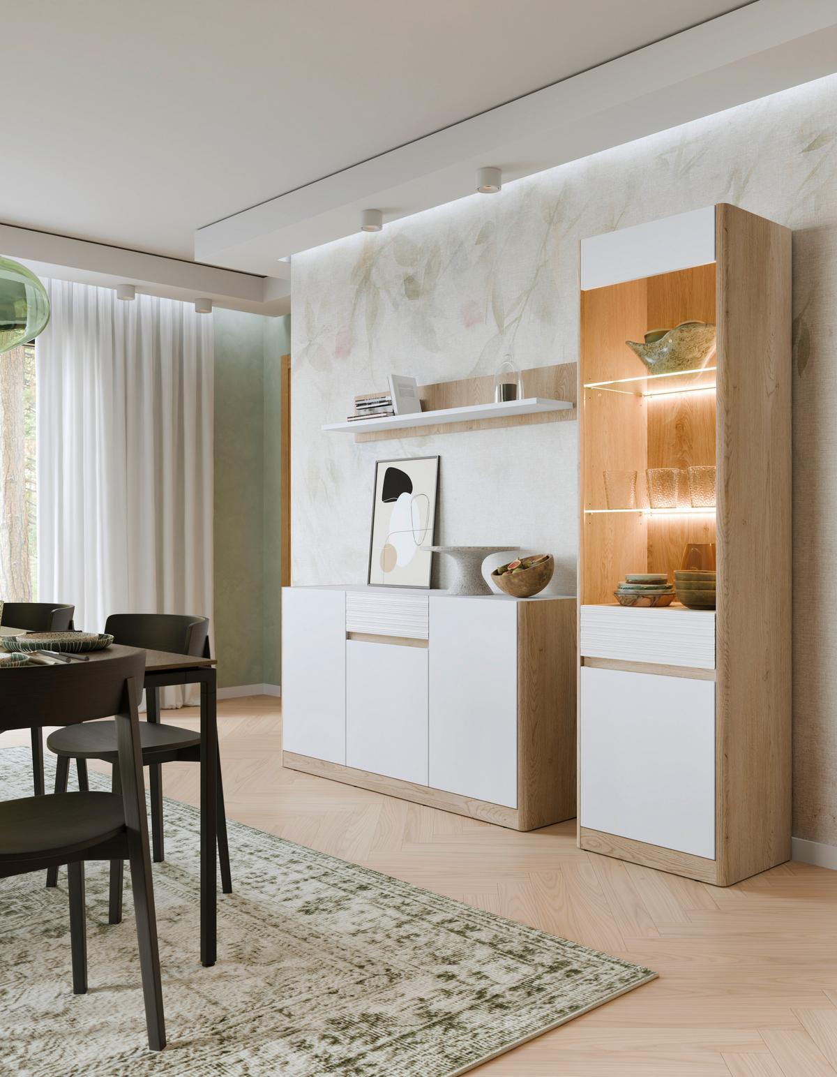 Vitrine Calima Eichefarben/weiß B: 55,8 Cm - Eichefarben/Schwarz, KONVENTIONELL, Glas/Holzwerkstoff (55,8/200,5/40,3cm) - MID.YOU