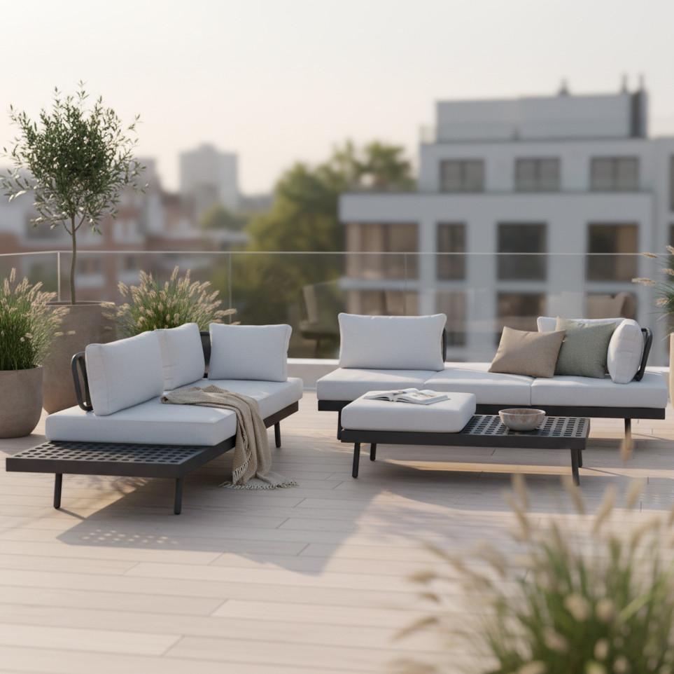 TERASOVÁ SEDACÍ SOUPRAVA EMMA - tmavě šedá, Moderní, kov/dřevo (220/79/87cm) - Bessagi Garden