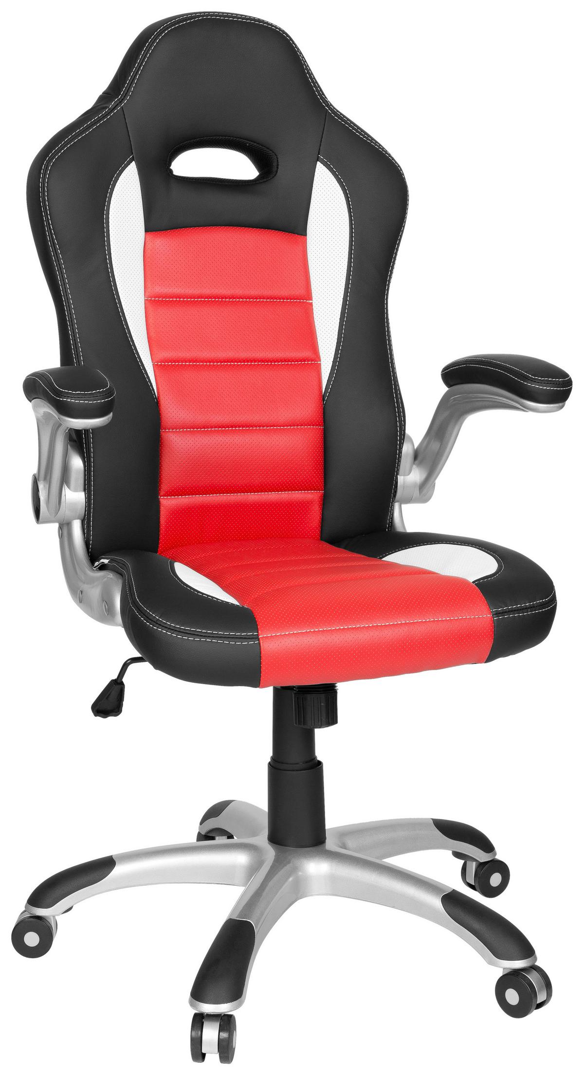 Gamingstuhl Game Sport Rot/schwarz/weiß - Rot/Silberfarben, MODERN, Kunststoff/Textil (64/118/57cm) - MID.YOU