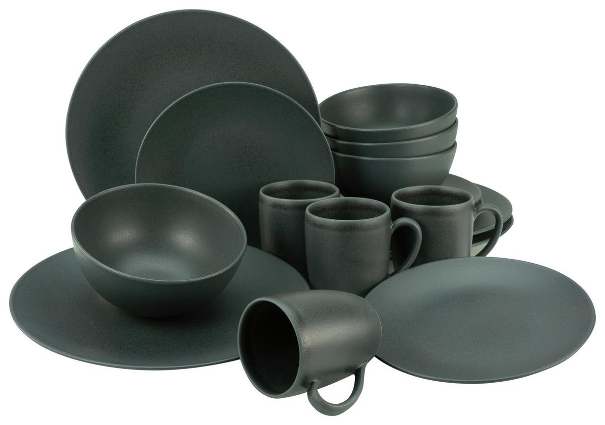 Kombiservice Keramik 4 Personen Geschirr Set Schwarz - Schwarz, Trend, Keramik - Creatable