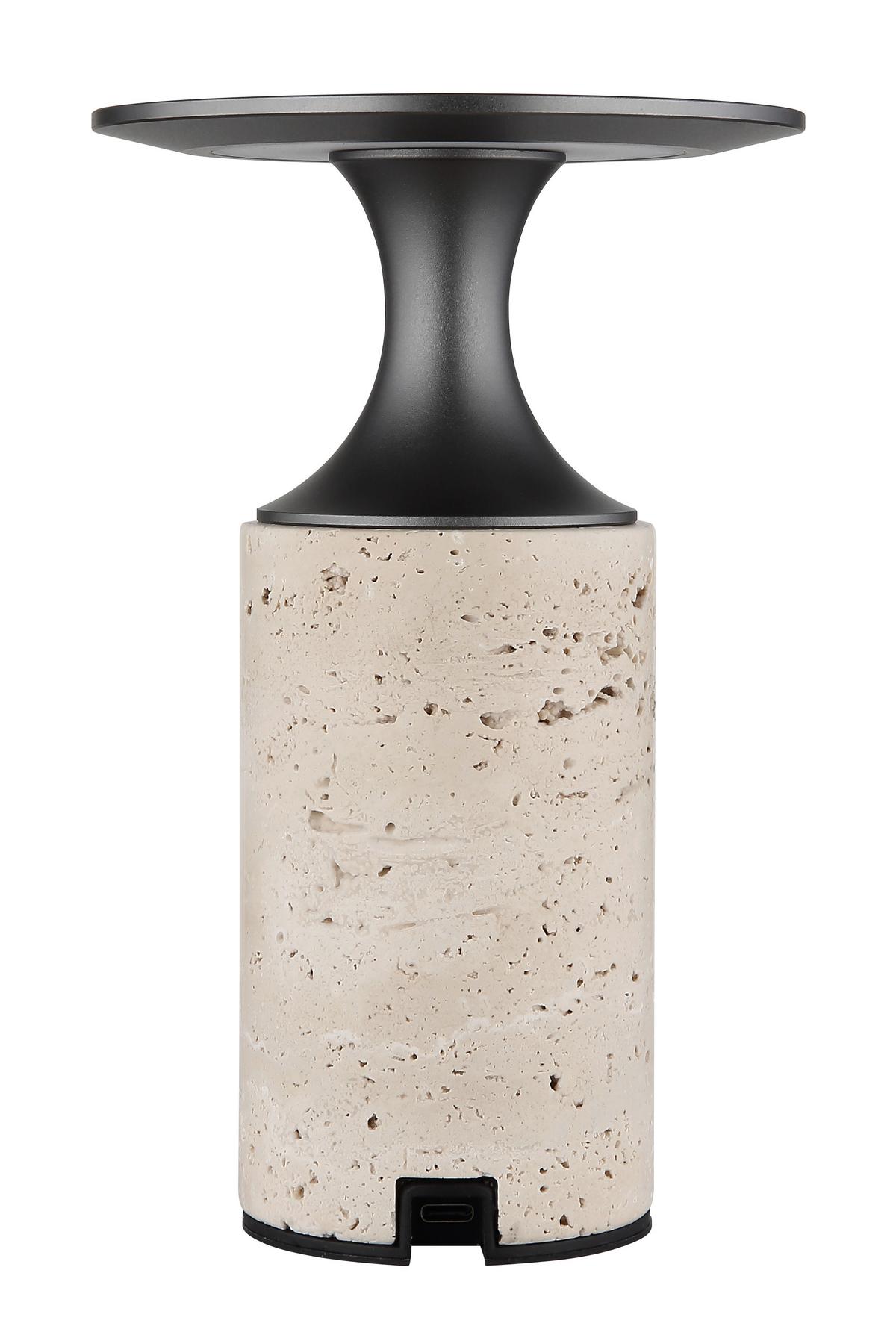 Akku-tischleuchte Travertin Graphitfarben Weiß D: 12 Cm - Graphitfarben/Schwarz, Design, Kunststoff/Stein (12/18,8cm) - Globo