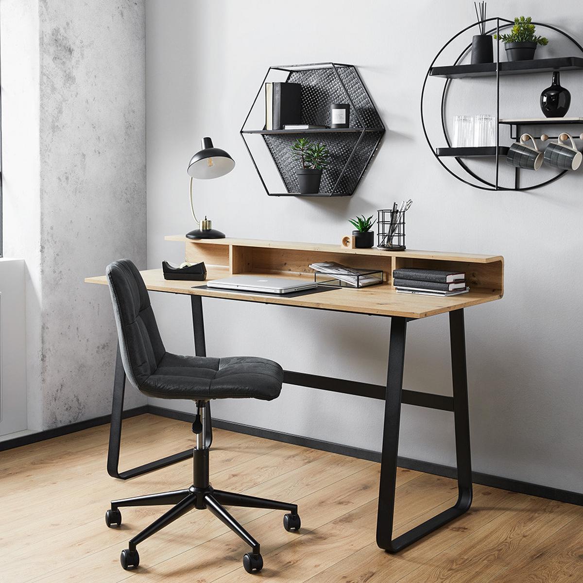 Otočná stolička CLELIE tmavosivá - čierna/tmavosivá, Modern, kov/drevo (45/79-89/57cm) - Bessagi Home