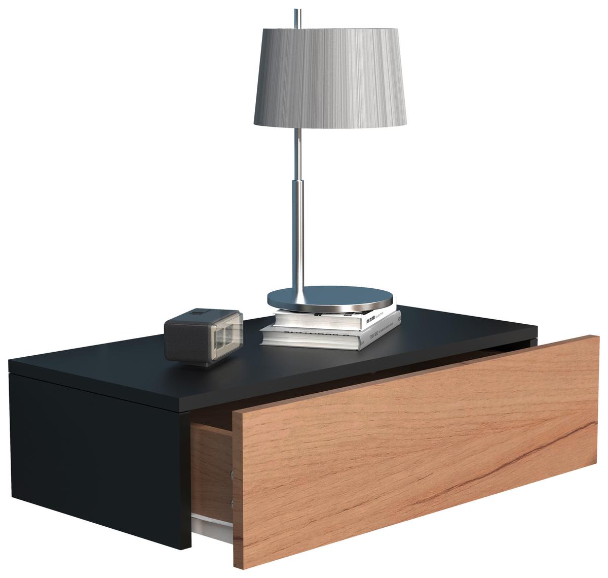 Nachtkästchen Schwarz/eiche Dekor Usal M H: 15 Cm - Eichefarben/Schwarz, MODERN, Holzwerkstoff (60/15/30cm) - MID.YOU