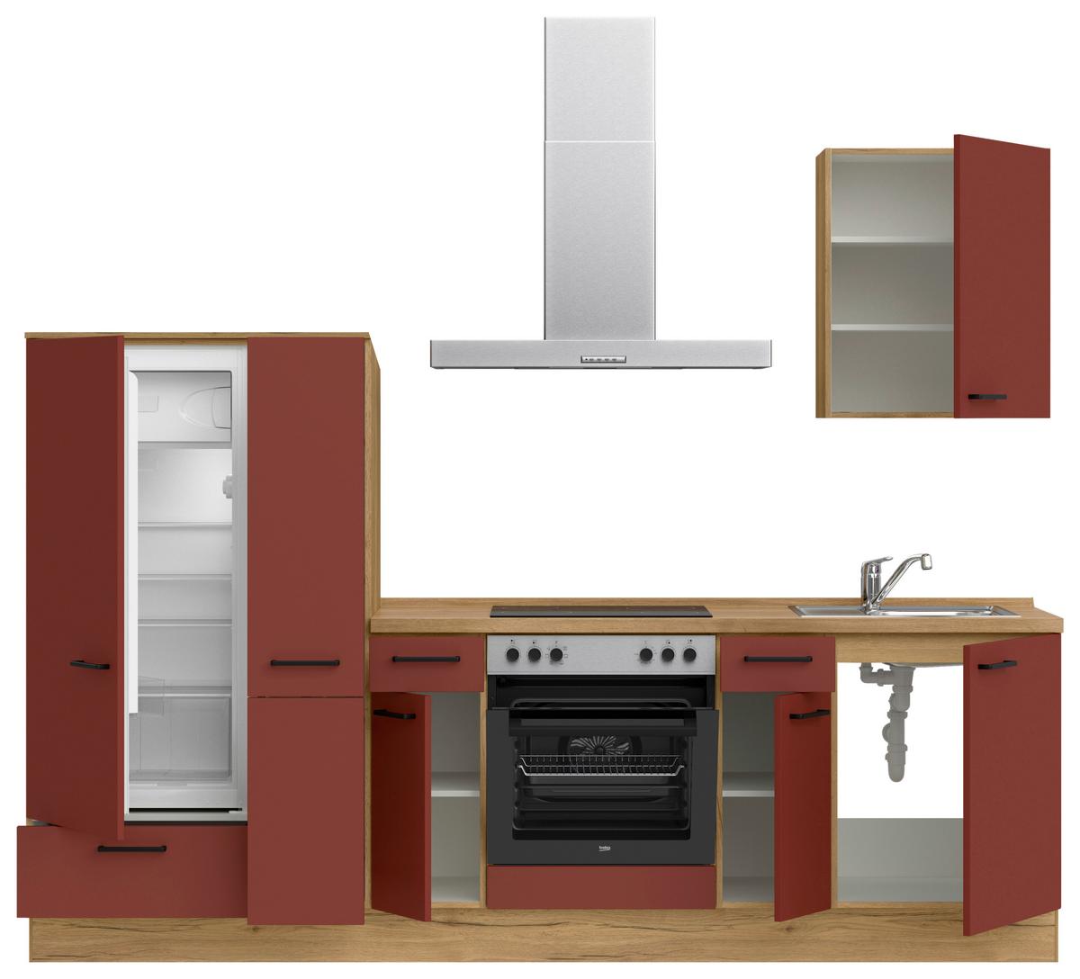 Küchenleerblock Easytouch Low-Line, L3 Links - Eichefarben/Rot, MODERN, Holzwerkstoff (270cm) - Nobilia