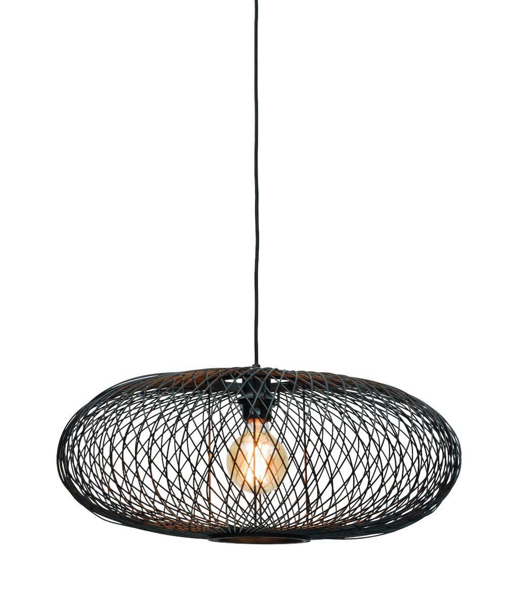 Hängeleuchte Cango H: 40 cm 1-Flammig höhenverstellbar - Schwarz, Natur, Naturmaterialien (63/40cm) - Good & Mojo
