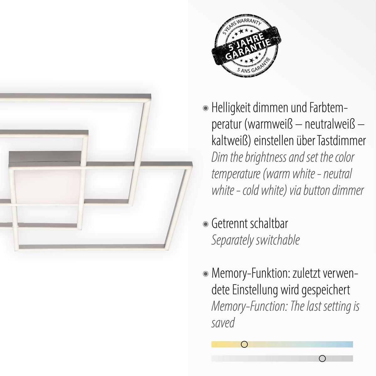 LED-Deckenleuchte Asmin L: 75 cm dimmbar mit Schalter - Silberfarben, Design, Kunststoff/Metall (75/75/6cm)