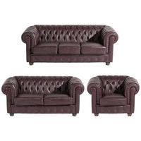 Sitzgarnitur 3-Tlg. Bridgeport Echtleder Rot - Rot/Nussbaumfarben, Design, Leder/Holz - Max Winzer