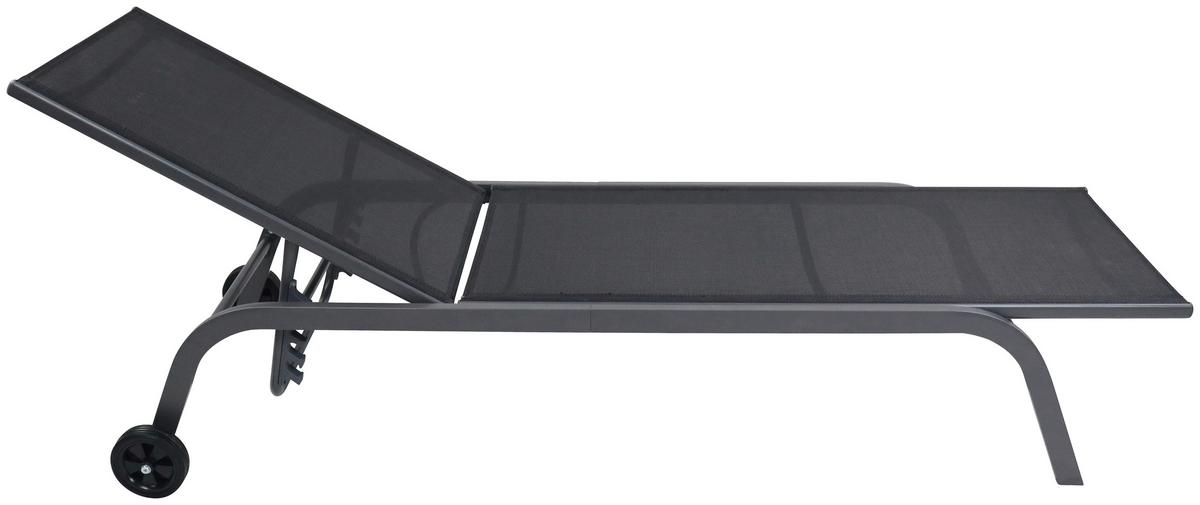 Sonnenliege Sonlas Schwarz Stahl, Textilene mit Rollen - Schwarz, MODERN, Kunststoff/Textil (32/58/192cm) - Ambia Garden
