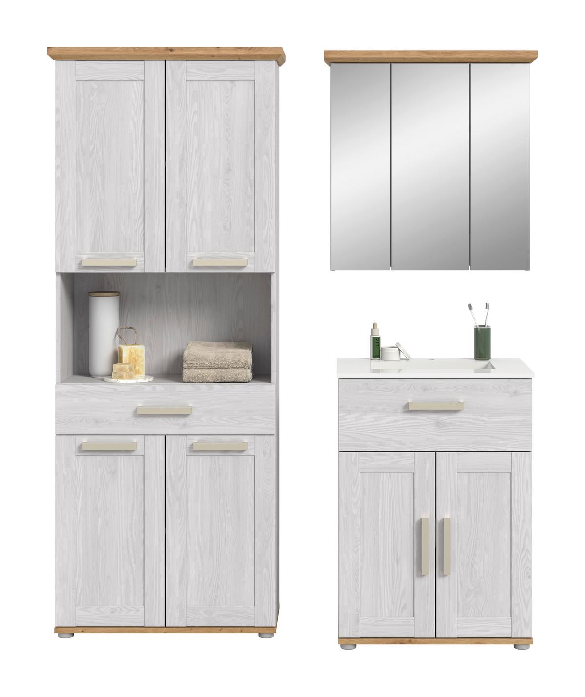 Badezimmer Verona Eiche Dekor /Lärchefarben B: 135cm - Silberfarben/Lärchefarben, Trend, Glas/Keramik (135cm) - MID.YOU