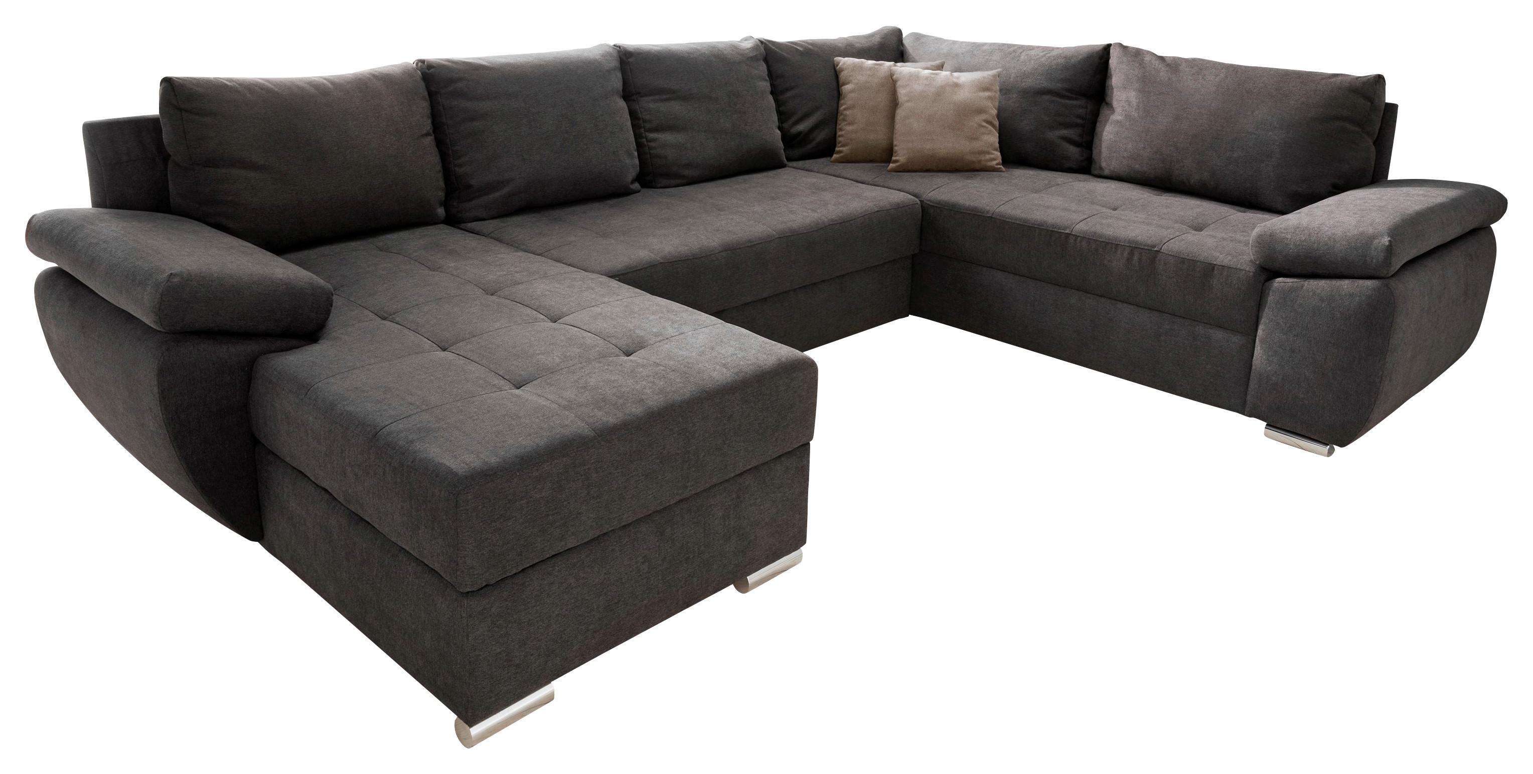 Wohnlandschaft Terana mit Schlaffunktion, Braun - Taupe/Chromfarben, KONVENTIONELL, Textil (157/305/219cm) - Livetastic