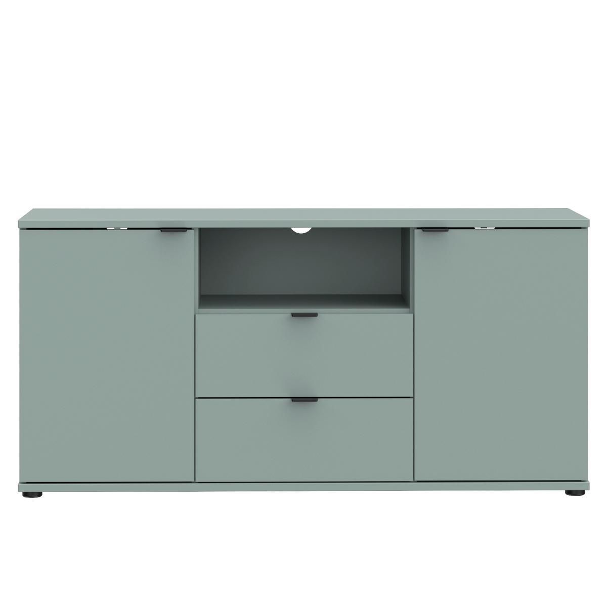 TV diel Ganymede, šalviovozelená, š: 130cm - čierna/šalviovozelená, Modern, kov/kompozitné drevo (129,8/63,1/41,3cm)