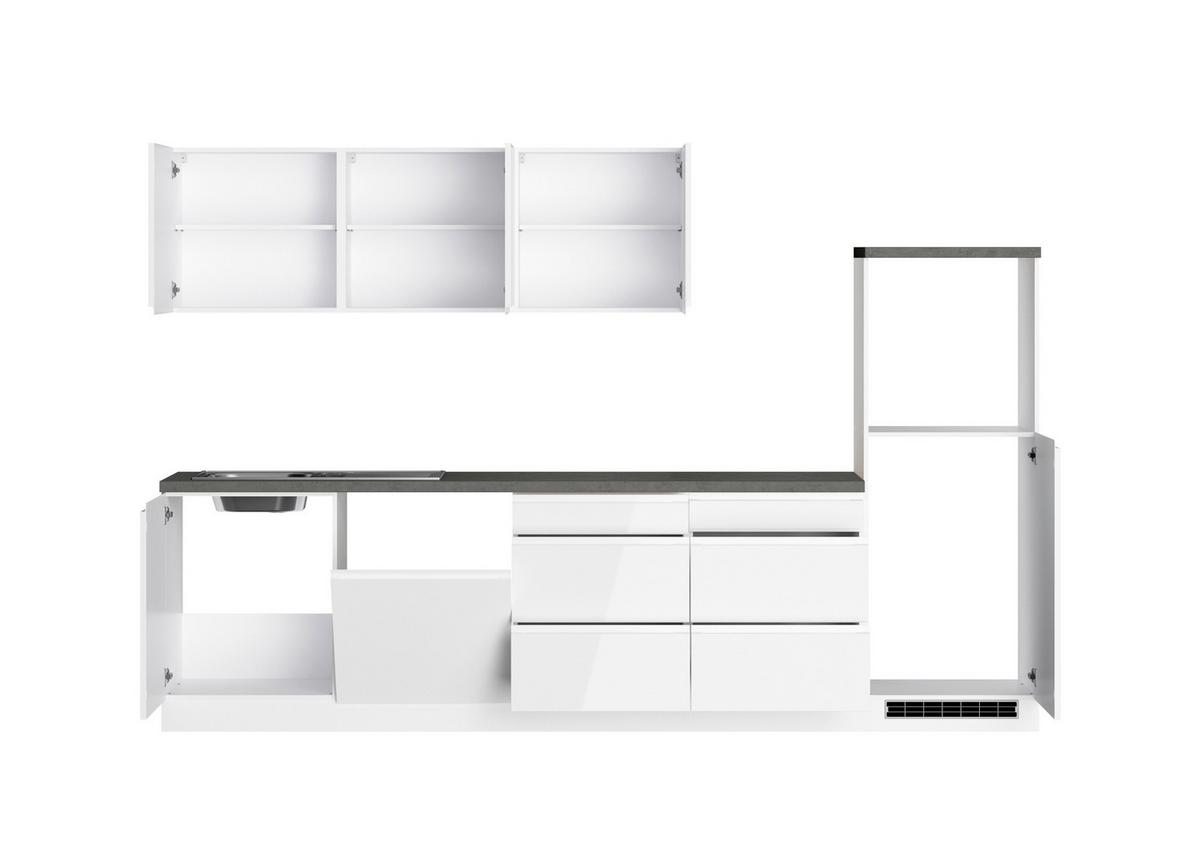 Küchenzeile Monza ohne Geräte B: 300 cm Weiß/Grau - Weiß Hochglanz/Weiß, LIFESTYLE, Holzwerkstoff (300cm) - Held