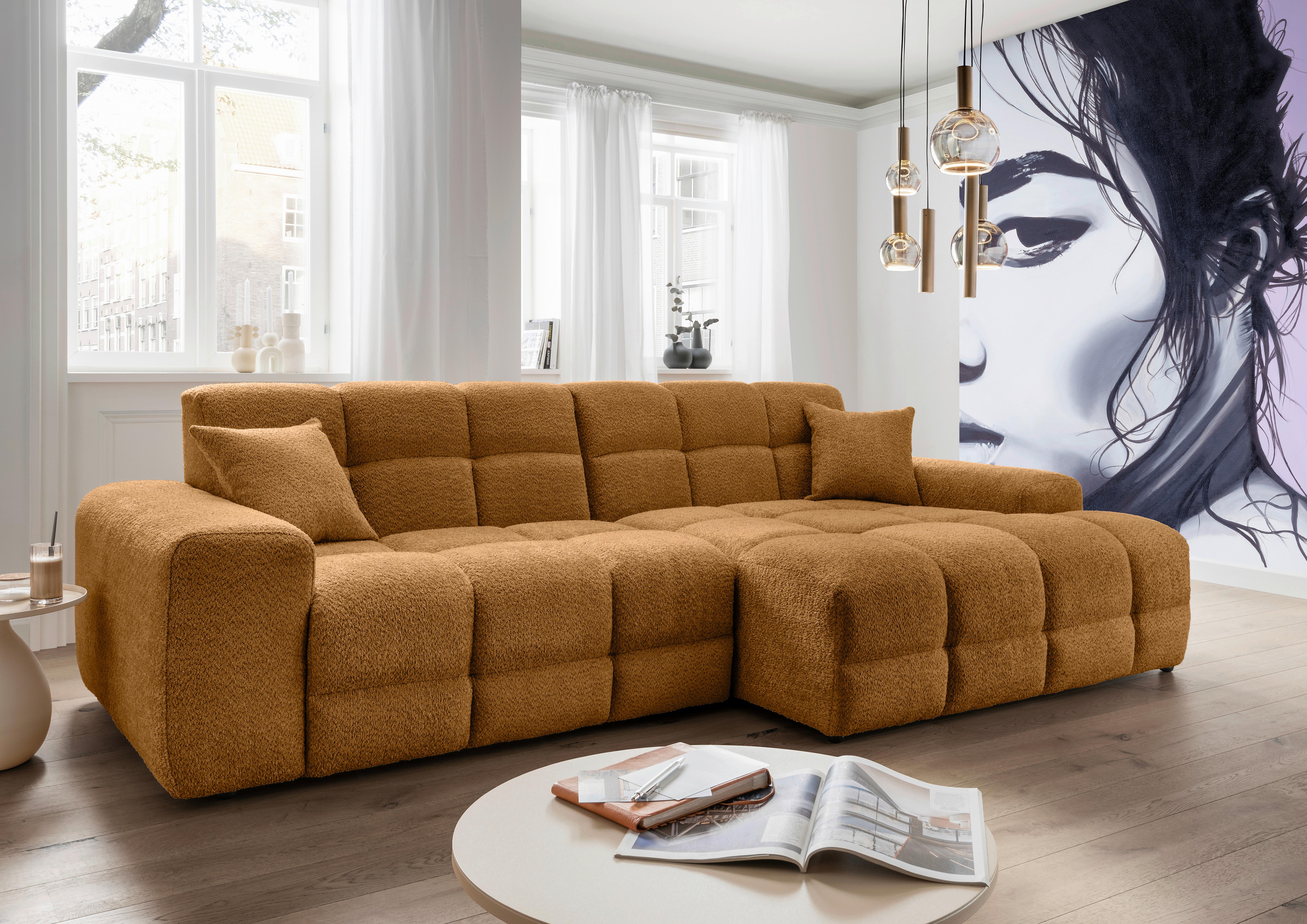 Ecksofa Bosco Goldfarben S: 301x152 cm - Goldfarben/Schwarz, MODERN, Textil (301/152cm) - Livetastic