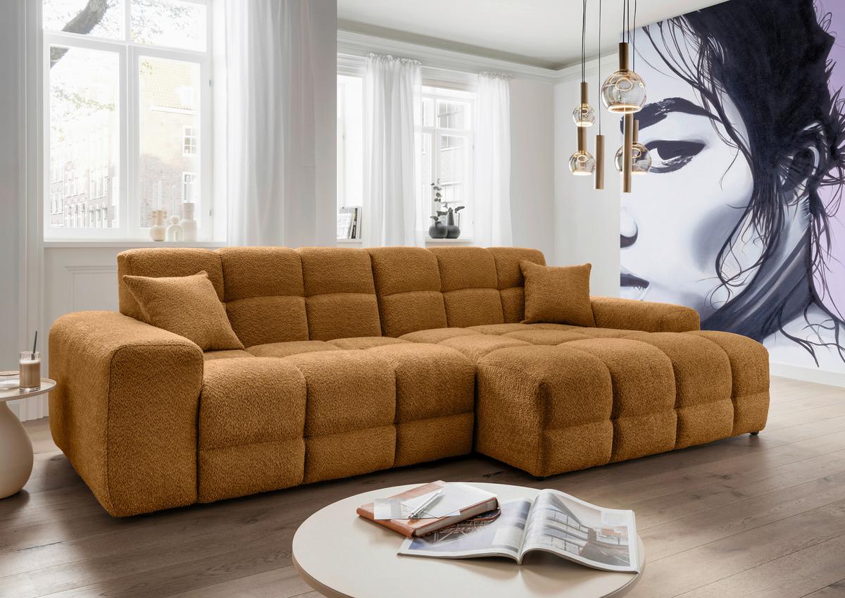 Ecksofa Bosco Goldfarben S: 301x152 cm - Goldfarben/Schwarz, MODERN, Textil (301/152cm) - Livetastic