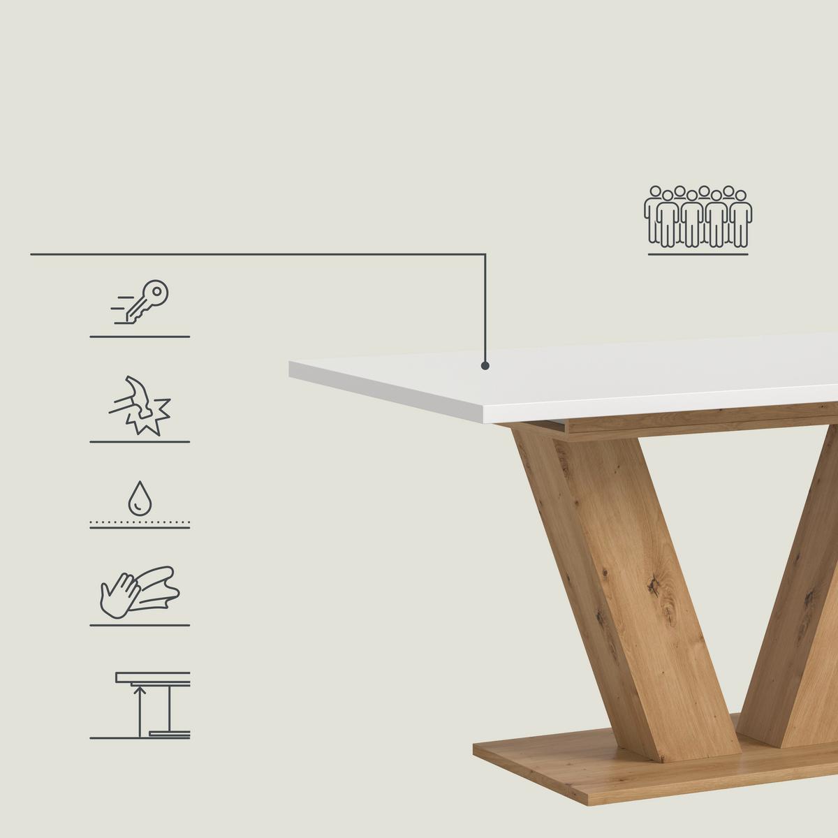 Ausziehtisch Marlon 150 Az Weiß/Artisan, B: 150-190 cm - Eiche Artisan/Weiß, Trend, Holzwerkstoff (150-190/90cm) - MID.YOU