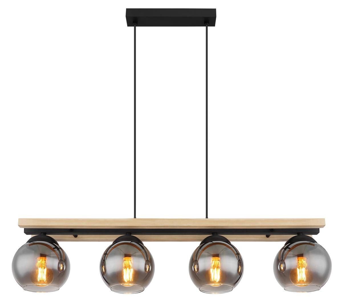 Hängeleuchte 15569-4h Conni - Schwarz/Naturfarben, Natur, Glas/Holz (85/15/120cm) - Globo
