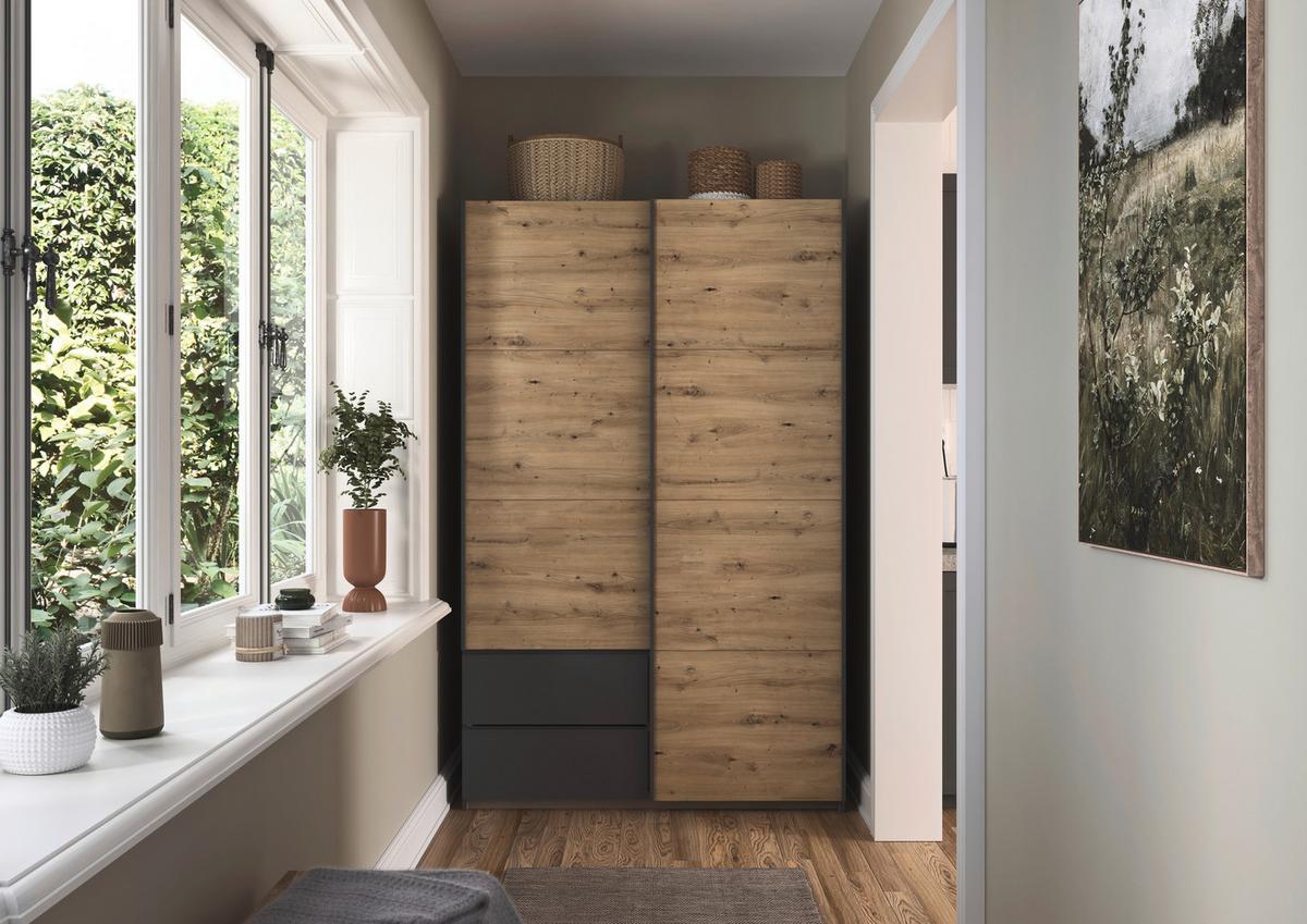 Schwebetürenschrank Stoke Grau Eiche Artisan Dekor - Eiche Artisan/Grau, MODERN, Holzwerkstoff (131/210/59cm) - Rauch Möbel