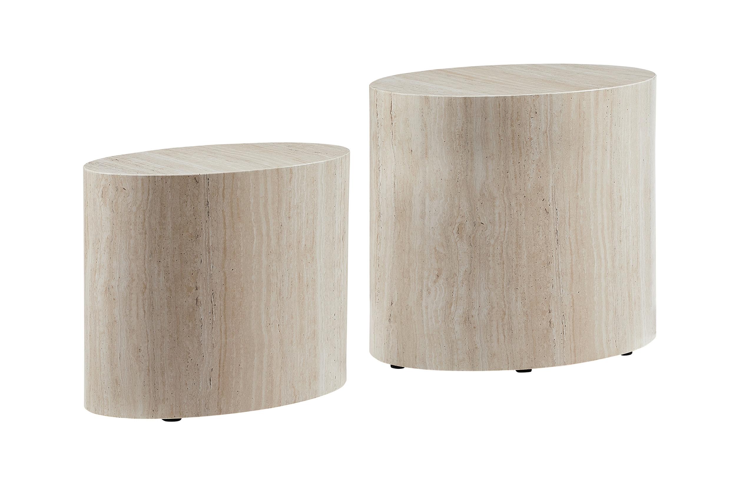 Couchtischset 2-Teilig Beige/Travertinoptik - Beige, MODERN, Holzwerkstoff (48-40/33-24,5/40-33cm) - Livetastic